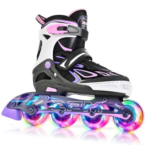 2PM SPORTS Vinal Inline Skates for Girls Boys Kids Ages 5-8 8-12 with Adjustable Illuminating Wheels, Inline Roller Skates for Y