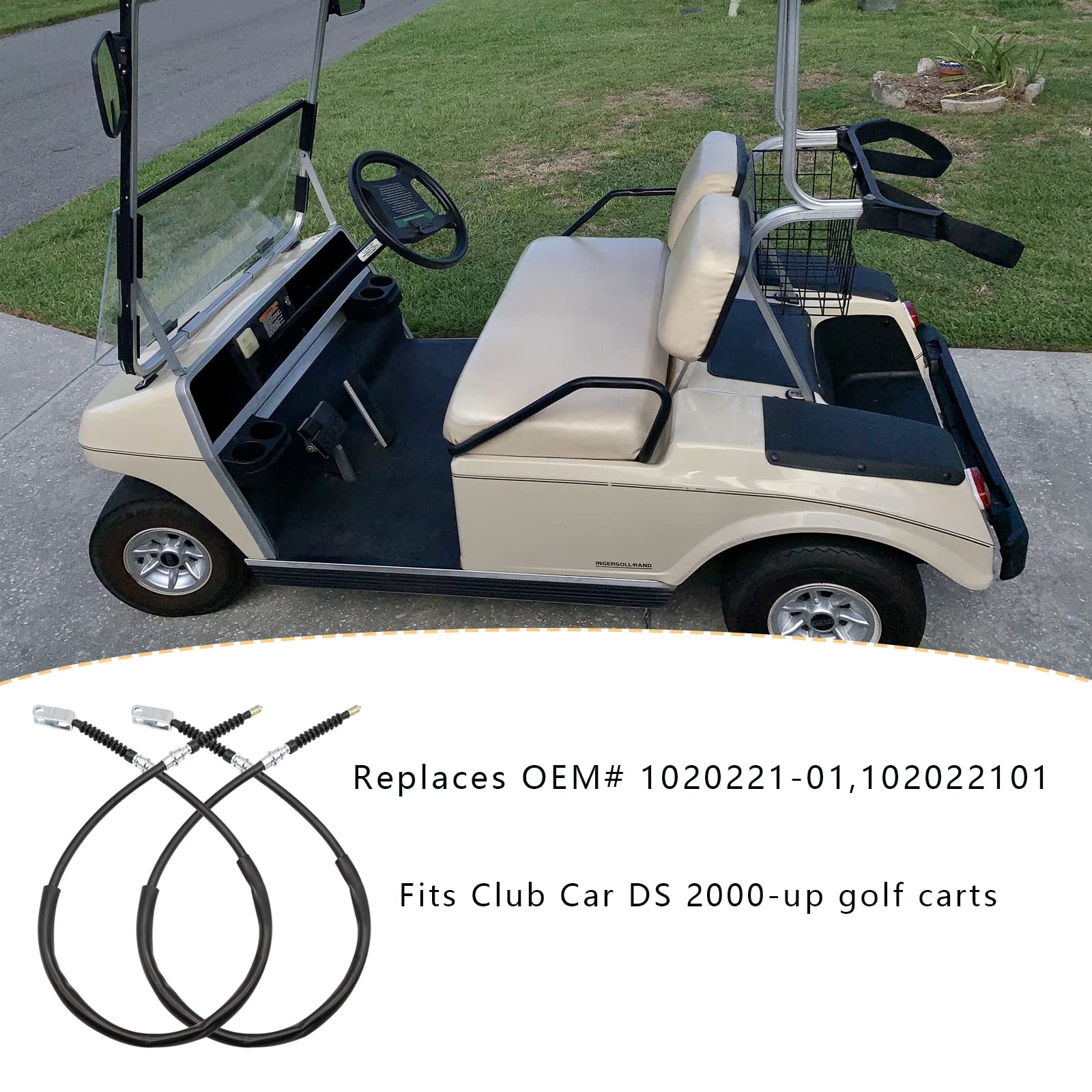 Drive-Up Club Car Ds Brake Cable Kit Stainless Steel Core 2000 & Up 102022101 Driver & Passenger Side Cables