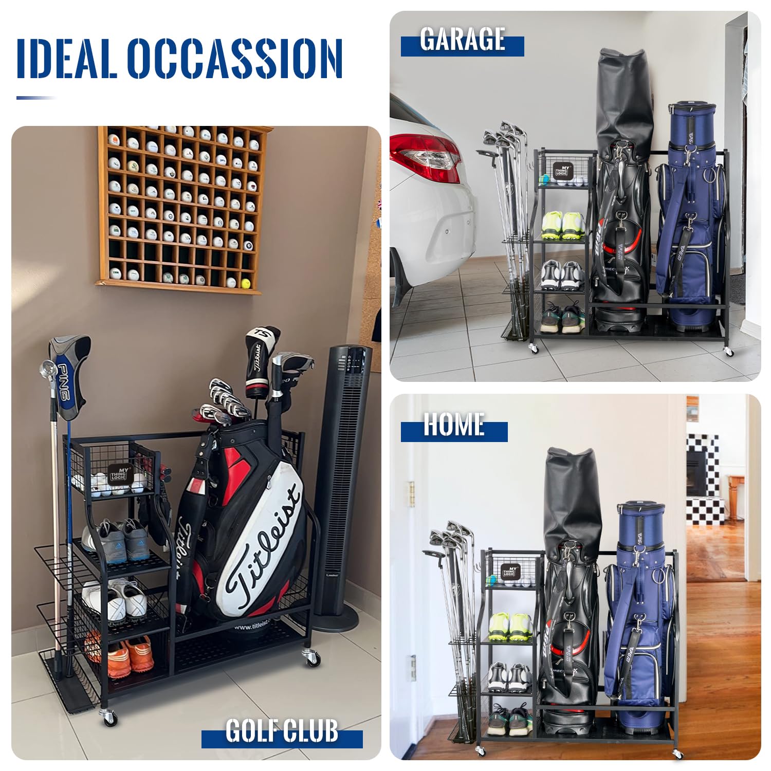 Mythinglogic Golf Storage Garage Organizer,Golf Bag Storage Stand And Other Golfing Equipment Rack,Extra Large Design For Golf C