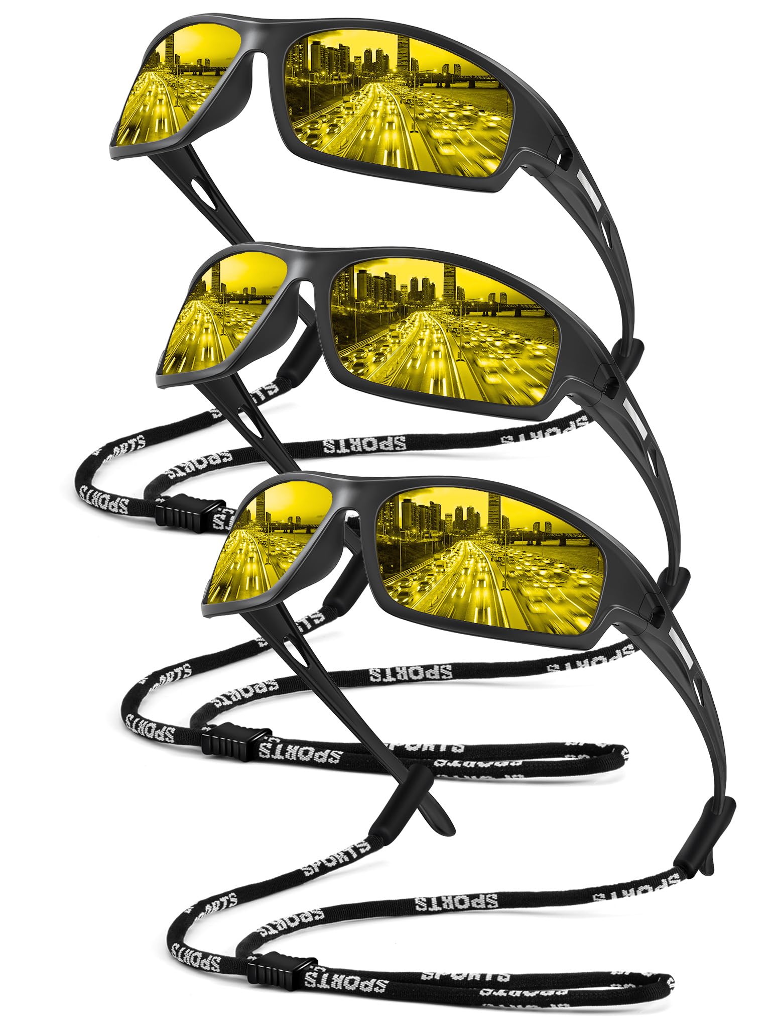 QALLY Night Vision Glasses, Night Driving Glasses for Men Women HD Lens, Wrap Around Sunglasses with UV400 Protection