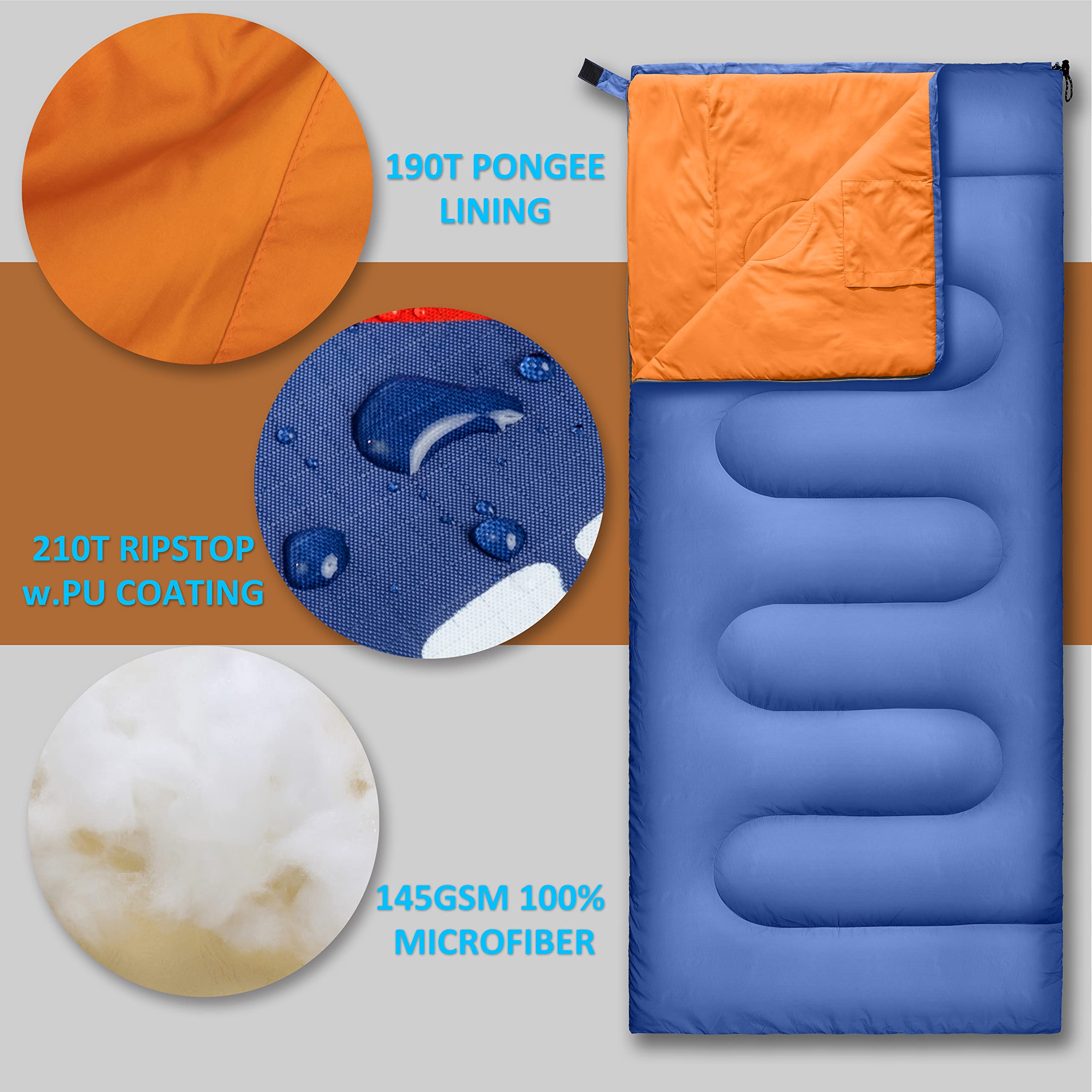 Rioyalo Backpacking Sleeping Bag For Adults Youth - Compact Lightweight Waterproof - 3 Season Cool/Warm Weather - Summer Spring
