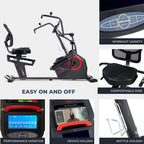Sunny Health & Fitness Electromagnetic Recumbent Cross Trainer Exercise Elliptical Bike W/Arm Exercisers, Easy Access Seat & Exc
