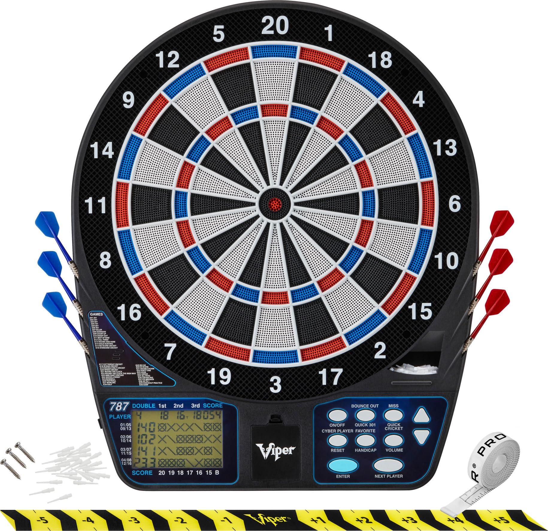 Viper 787 Electronic Dartboard, Ultra Thin Spider For Increased Scoring Area, Free Floating Segments, Locking Segment Holes For