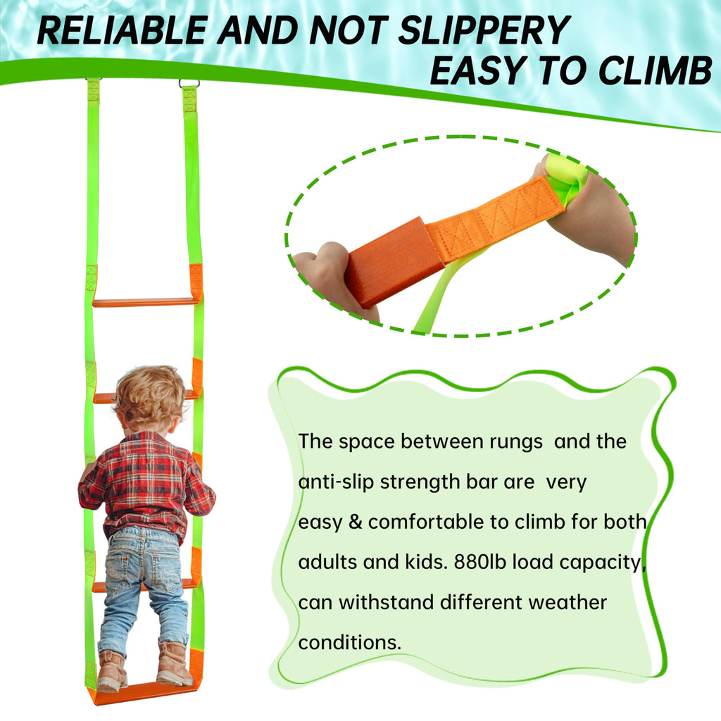 Boat Rope Ladder, 5 Step Heavy Duty Climbing Boat Ladder For Inflatable Boats, Fishing Boats, Sailboats, Kayaks, Tree Houses, An