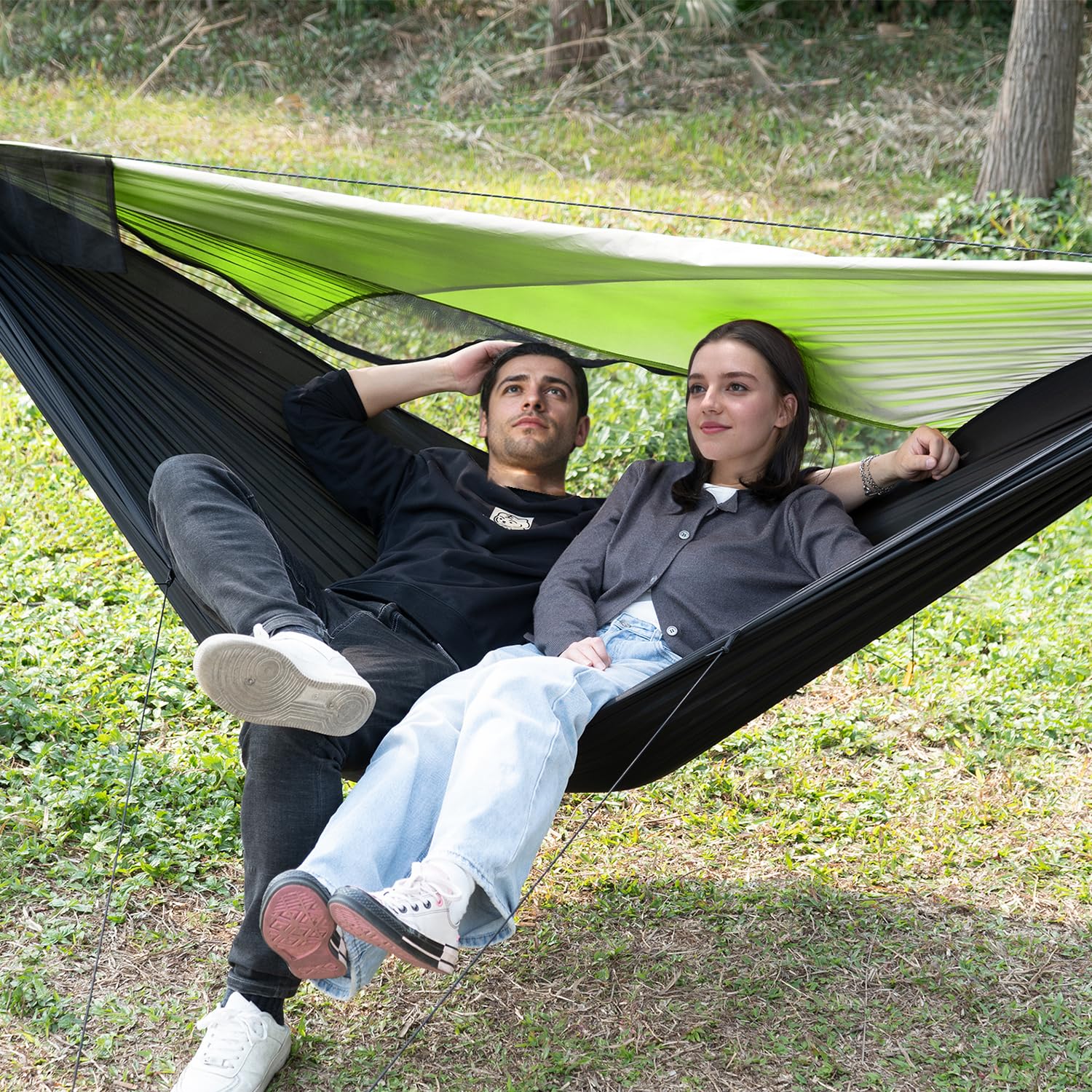 Travel Bird Camping Hammock With Mosquito Net And Sunshade, Backpacking Hammock With Ridge Rope Tree Straps, Lightweight Portabl
