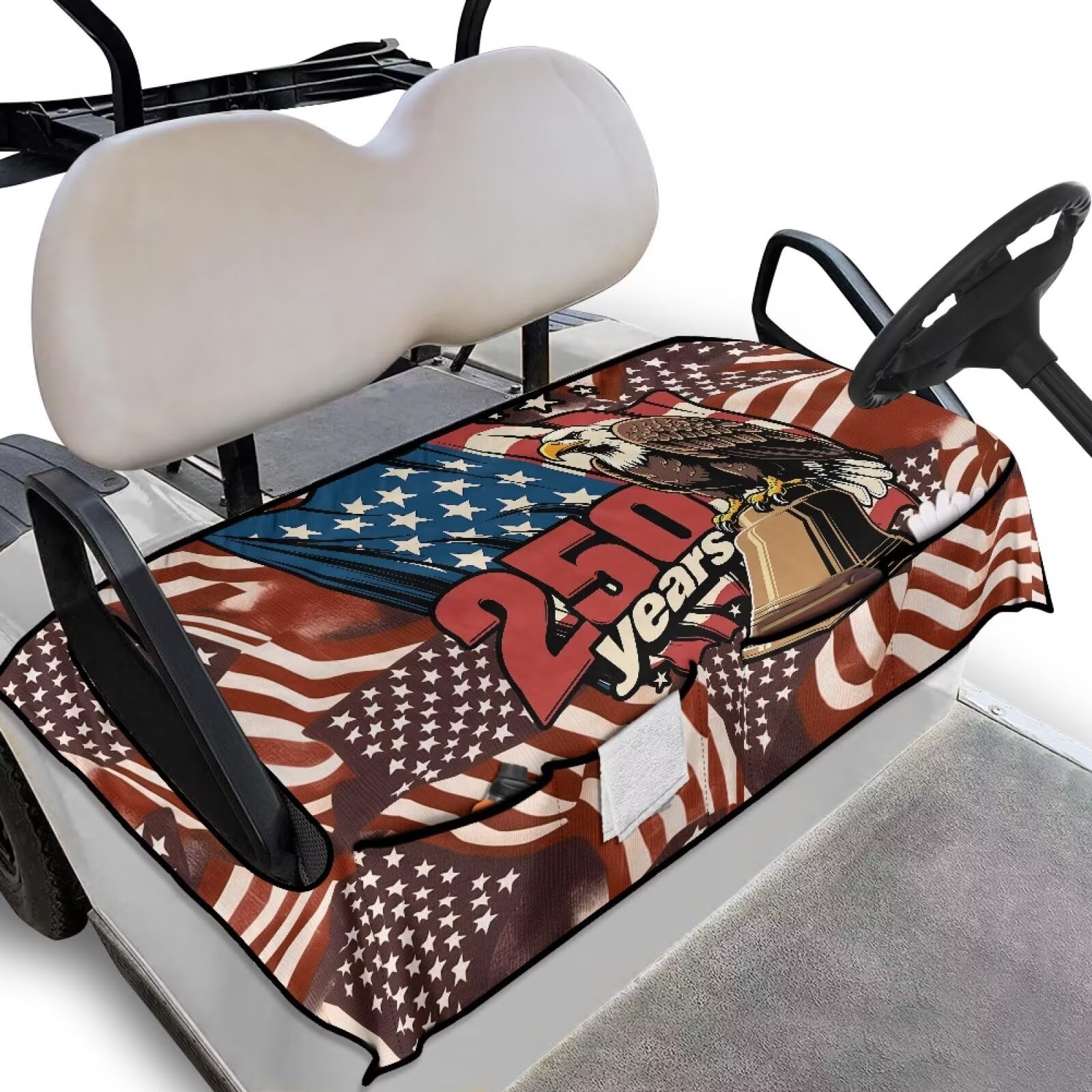 Knextrepoy 250 Years Golf Cart Seat Covers Eagle American Flag Seat Towel Blanket with Pockets Fit Club Car and More 2 Seater Go