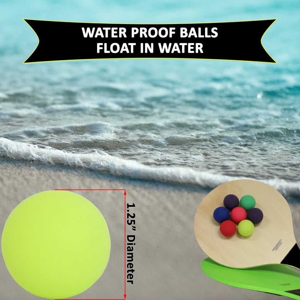 W4W Kadima Beach Paddle Ball Racket Set - Bundle Pack Includes 4 Balls & 2 Paddles - Natural