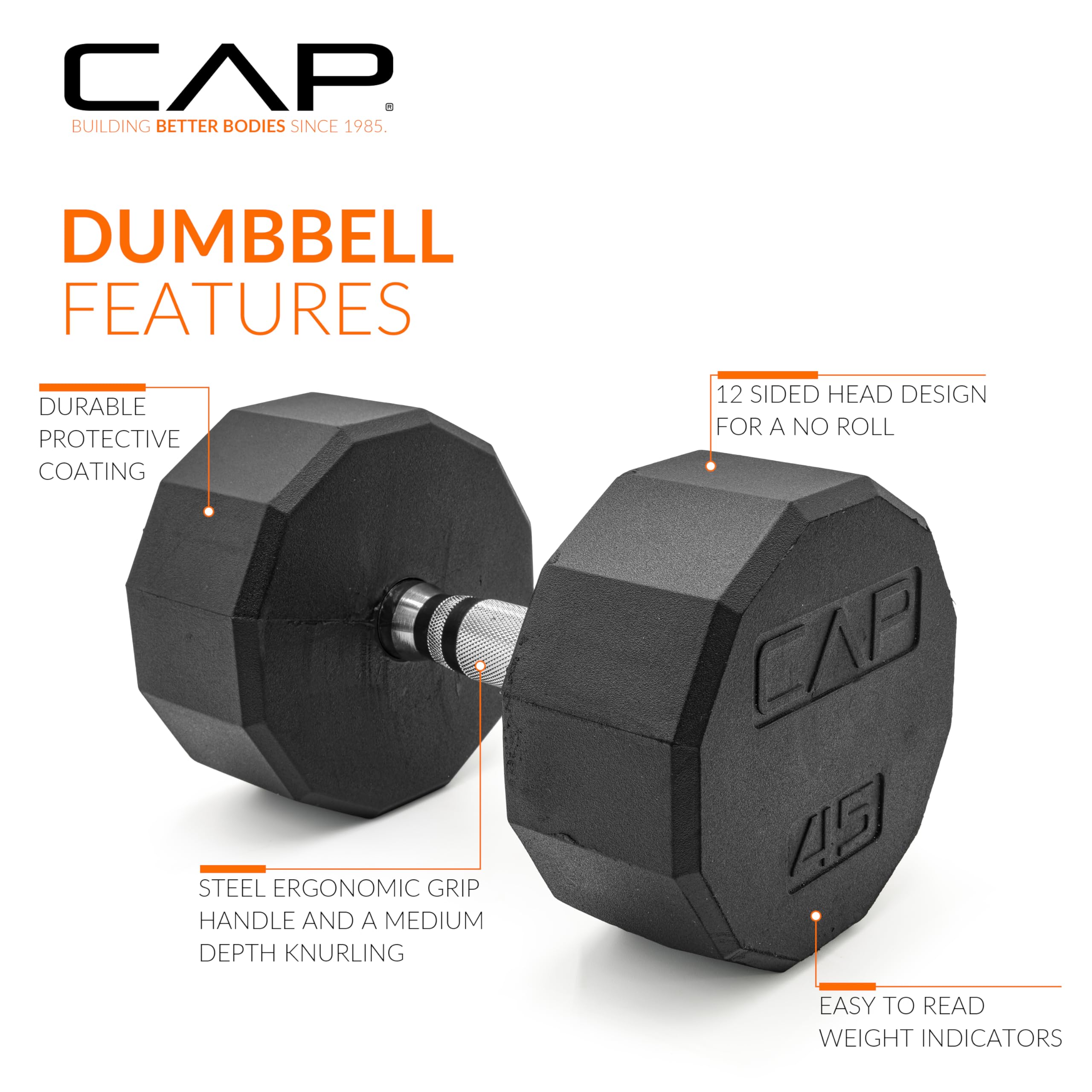 CAP Barbell 12-Sided Coated Dumbbell with Chrome Handle, Pair, 45 LB