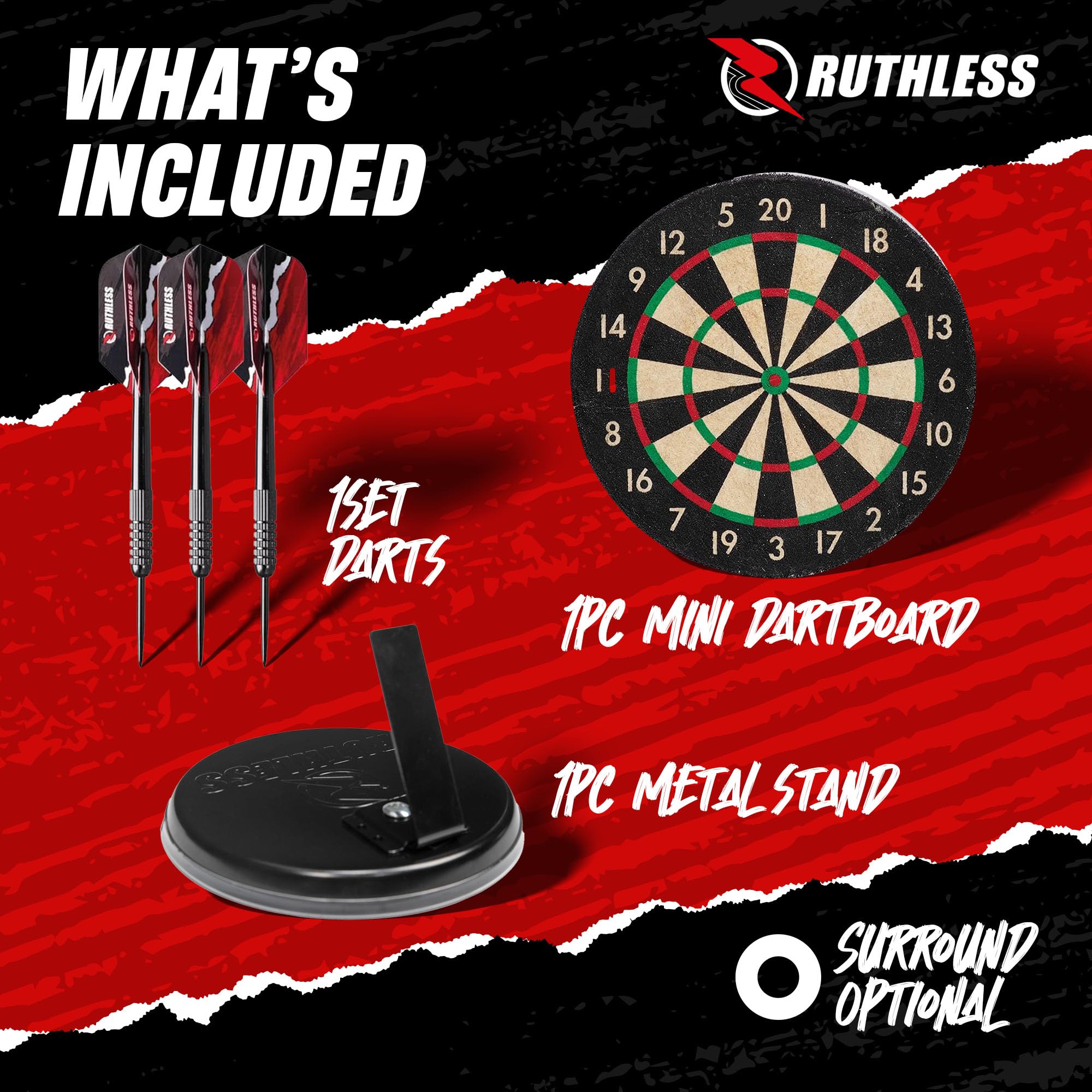 Ruthless Mini Dart Board Set  Miniature Desk Top Darts And Dart Board Set For Home And Office Includes A Set Of Mini Steel Tip D