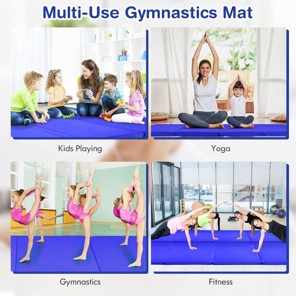Gymax Gymnastics Mat, 4 X 8 X 2'' Folding Exercise Mat Thick W/Carry Handles & Sturdy Stitching Waterproof Pu Leather Cover, Tum
