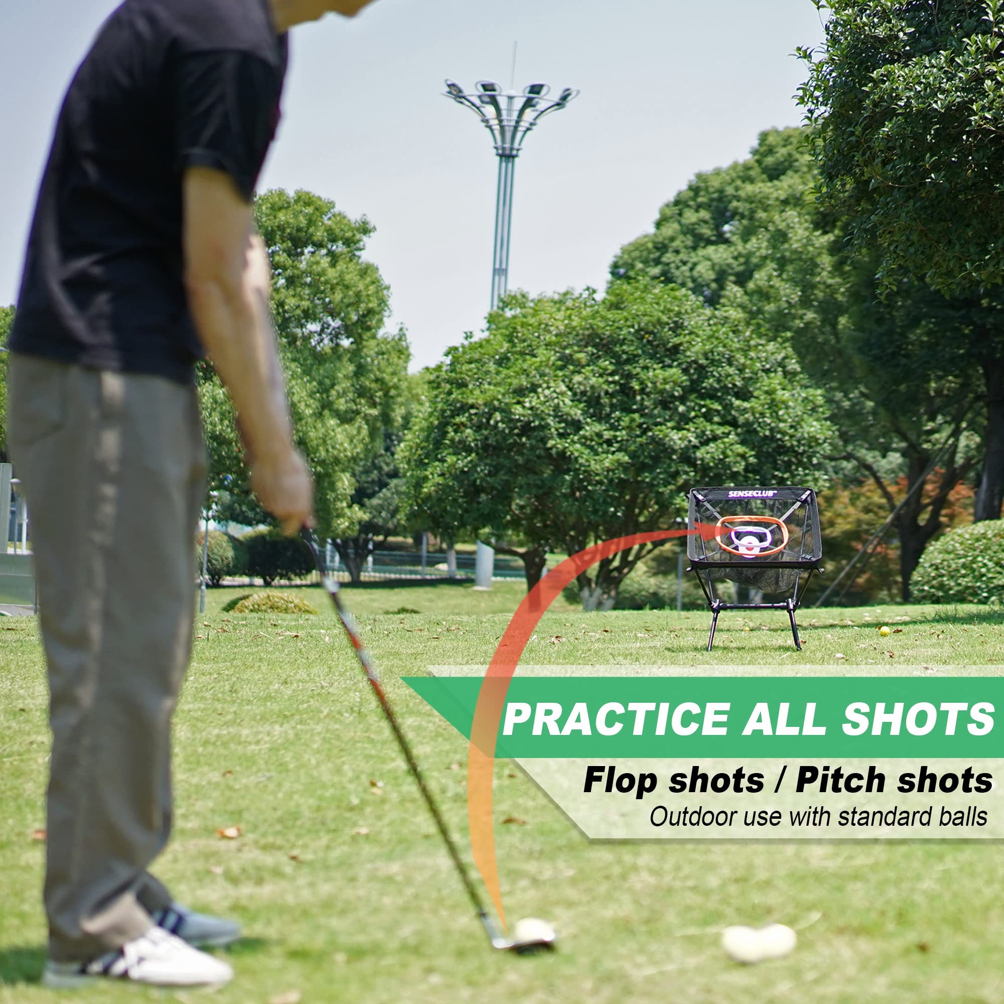 Senseclub Golf Chipping Net, Indoor Chipping Net And Mat, Chipping Net Golf Target With Tee And Practice Balls, Backyard Golf Ac