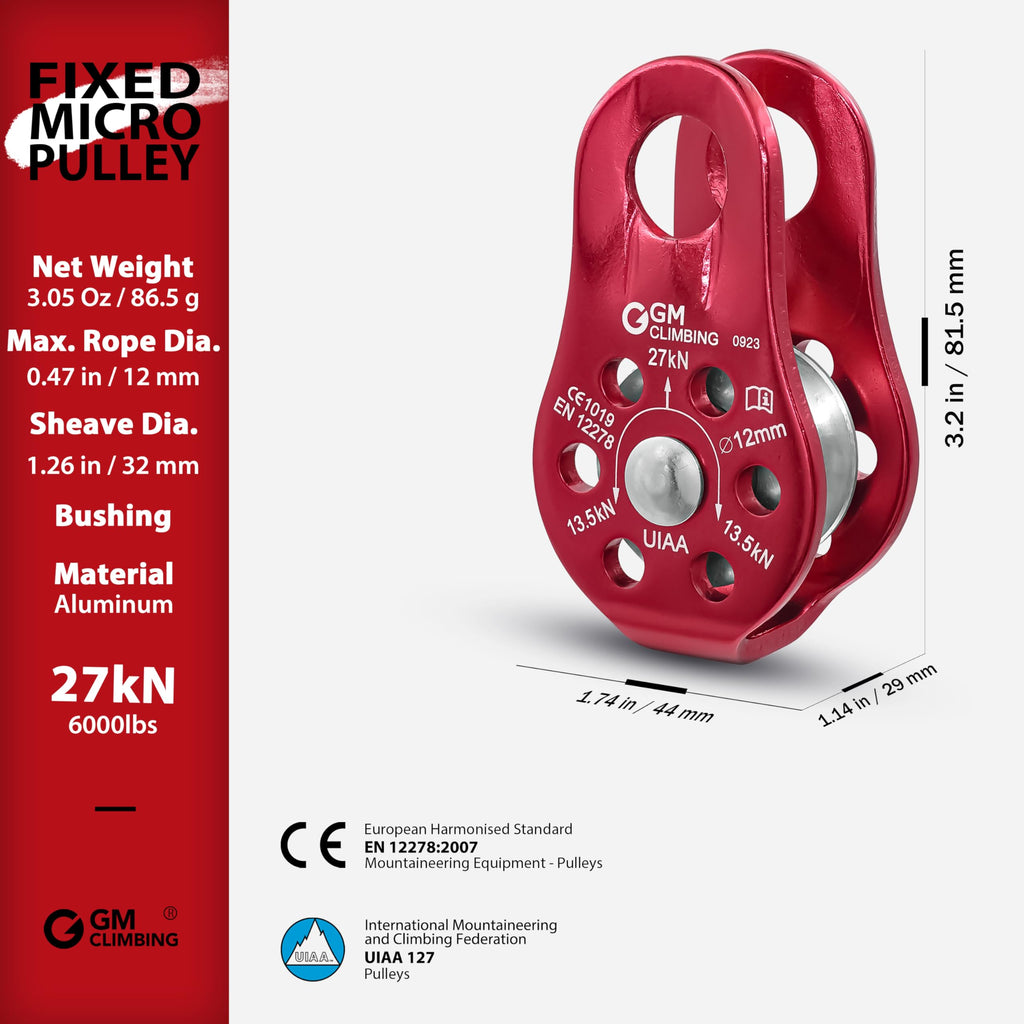Gm Climbing 27Kn Fixed Micro Pulley Ce Uiaa Certified Slack Tender For Hitch Tending (Pack Of 2)