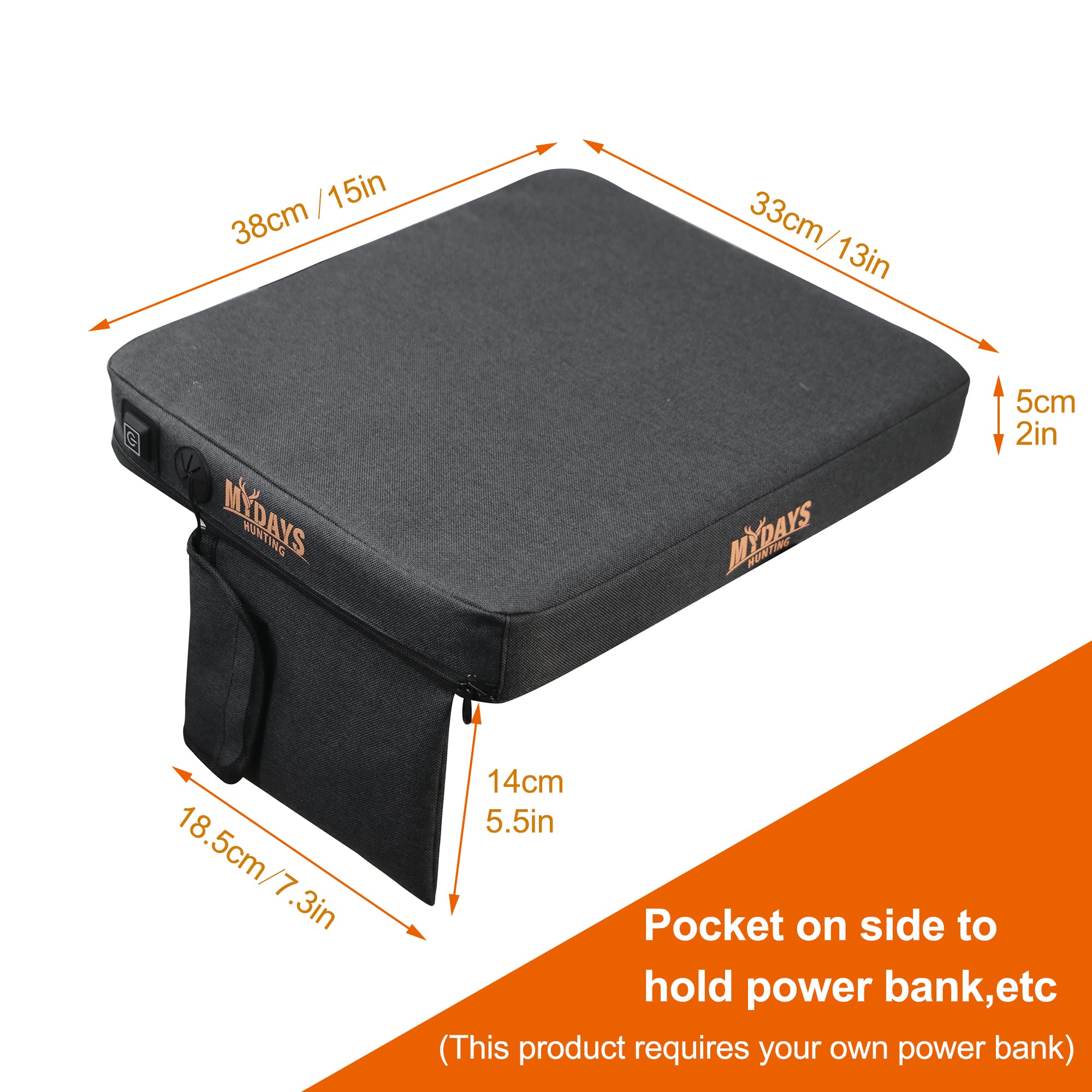 Mydays Portable Heated Seat Cushion, Memory Foam Heating Seat Pad For Outdoor Stadium Bleacher Camping, Power Bank Not Included(