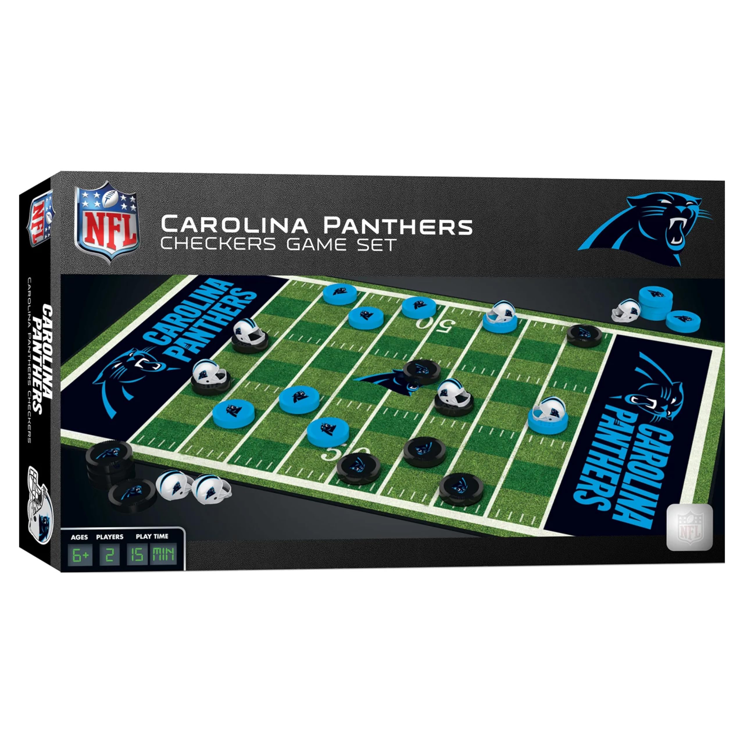 MasterPieces - NFL Checkers, Officially Licensed Carolina Panthers Football Board Game for 2 Players, Family Fun for Kids & Adul