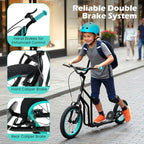 GYMAX Youth Scooter, Height Adjustable Kick Scooters with Extra Large Inflatable 16    Front & 14    Rear Wheels, Dual Hand Brak