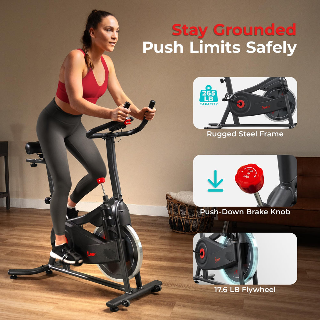 Sunny Health & Fitness ACTIVE Smart Cycling Exercise Bike, Magnetic Resistance Plus 4-Way Adjustable Cushion Seat, Home Stationa