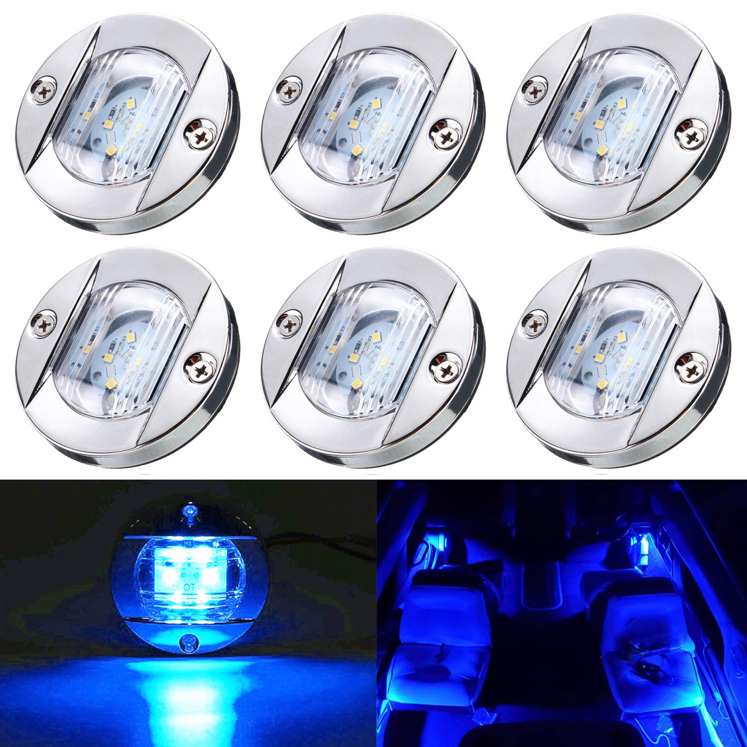 6 Pcs Marine Boat LED Cabin Deck Courtesy Light Stern Transom Lights 12V Blue for Boating Kayak Yacht, Dinghy, Sailboat, Pontoon
