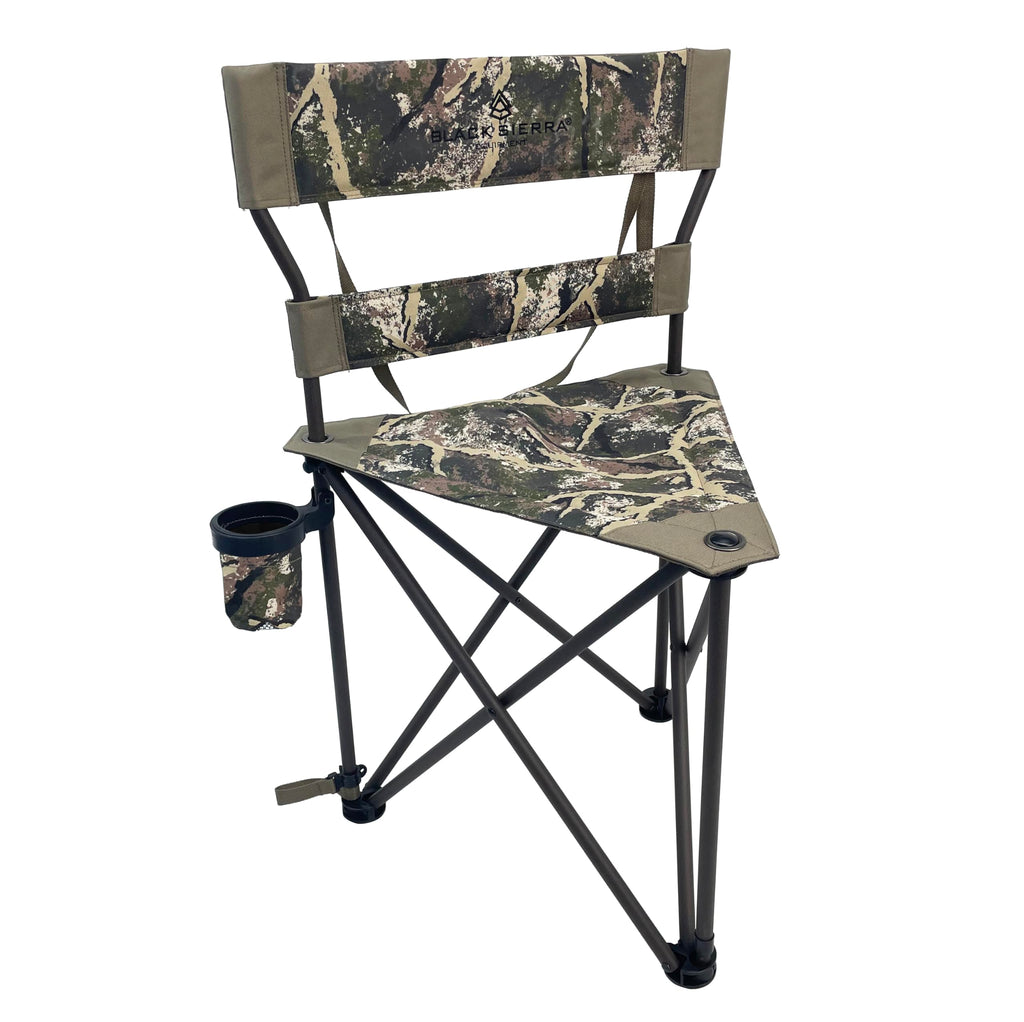Black Sierra Xl Tripod Hunting Stool, Foldable Tripod Seat W/Steel Frame Supports 300 Lbs, Heavy Duty Fishing Chair Features Cup