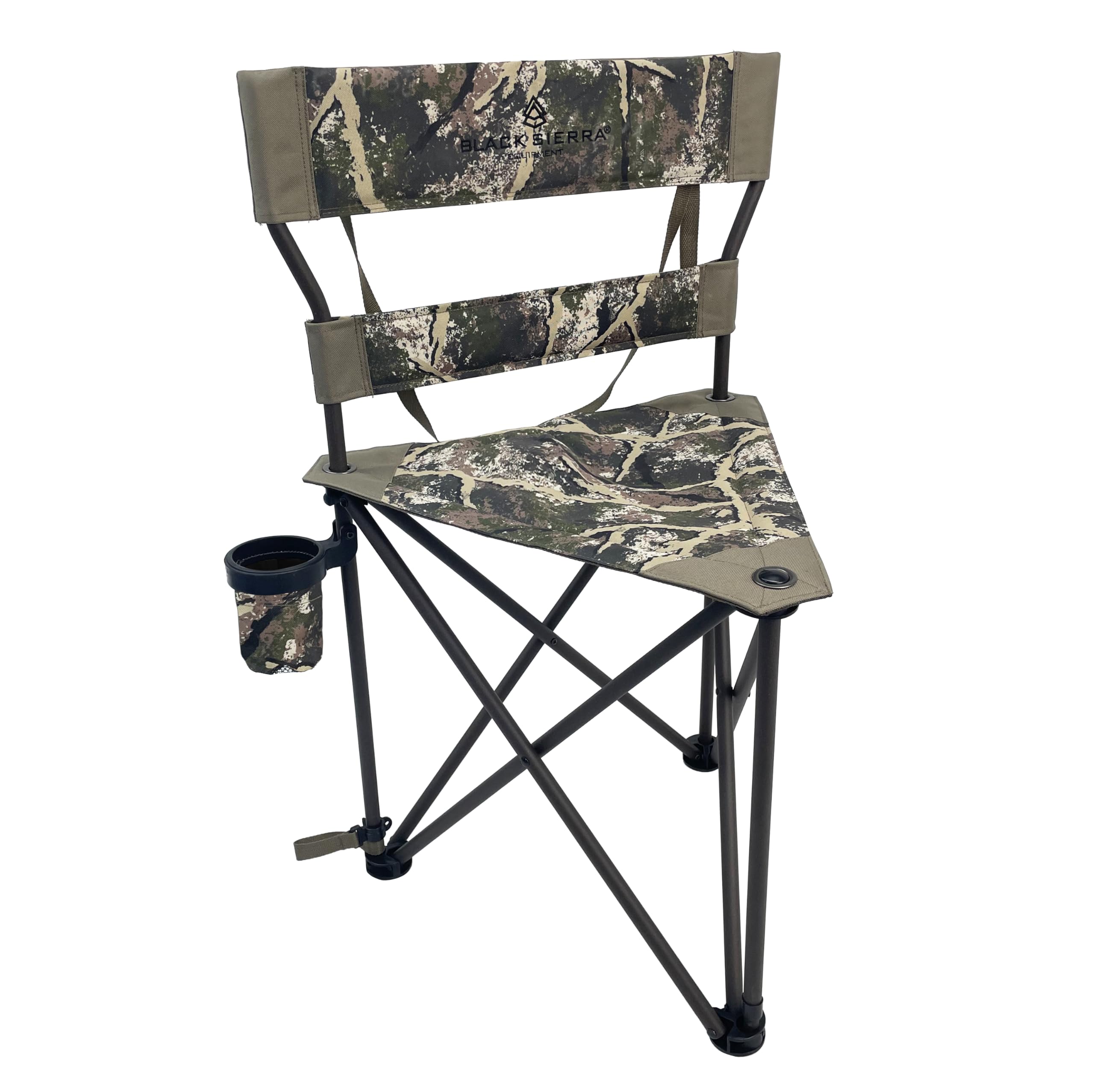 Black Sierra Xl Tripod Hunting Stool, Foldable Tripod Seat W/Steel Frame Supports 300 Lbs, Heavy Duty Fishing Chair Features Cup
