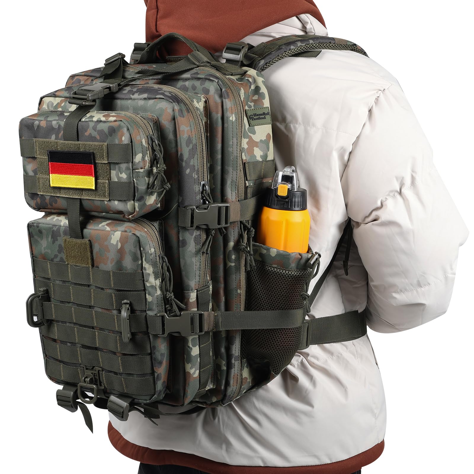 Hannibal Tactical 45L Molle Assault Pack, Tactical Backpack Army Military Camping Rucksack With Bottle Holder, 3-Day Pack Travel