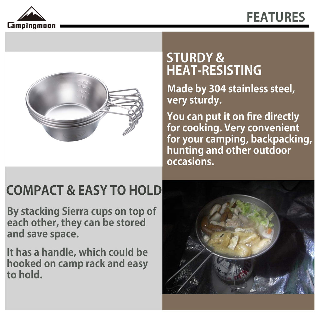 Campingmoon 2Pcs Set Stainless Steel Camping Sierra Cup 310Ml S-220-2P (2Pcs Set)