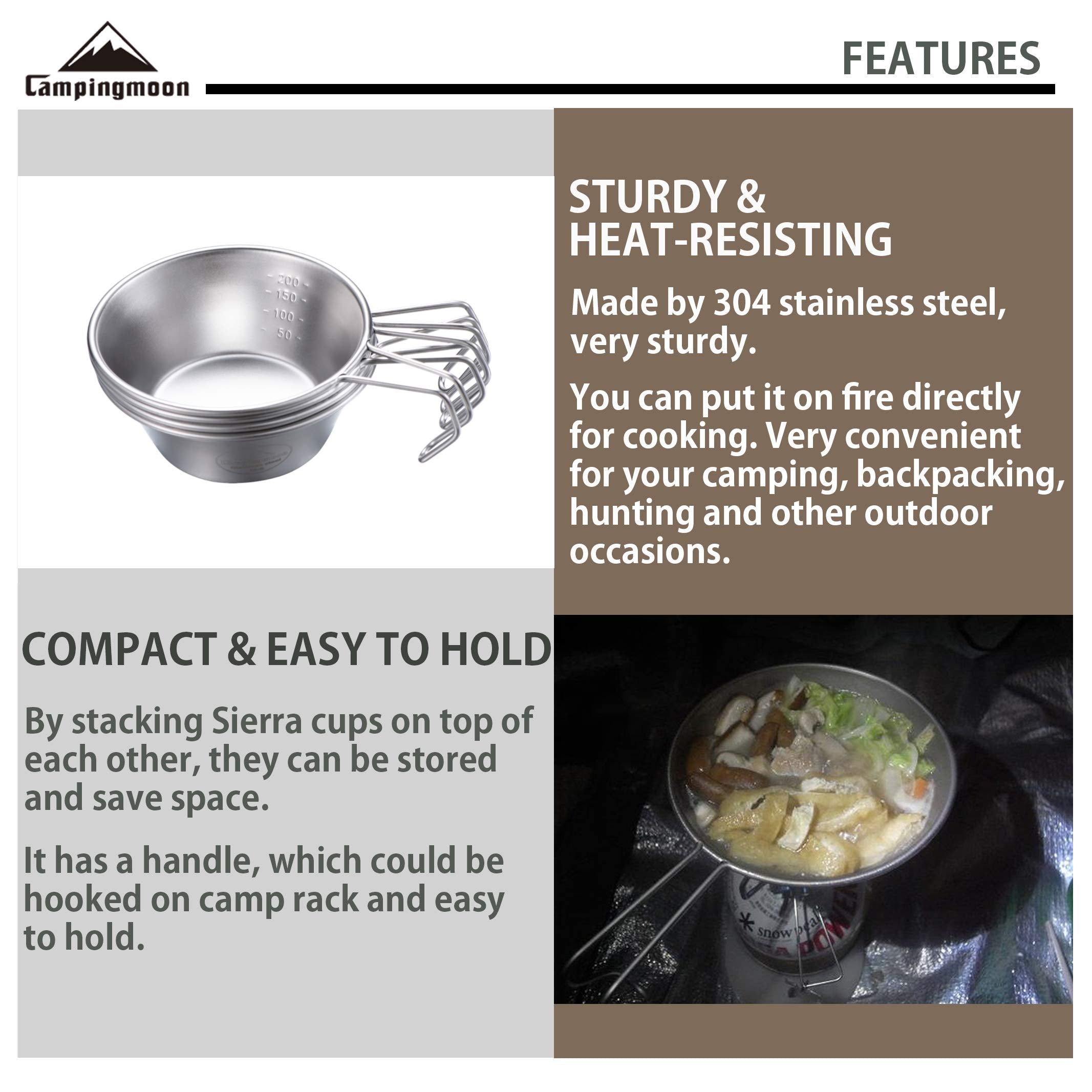 Campingmoon 2Pcs Set Stainless Steel Camping Sierra Cup 310Ml S-220-2P (2Pcs Set)