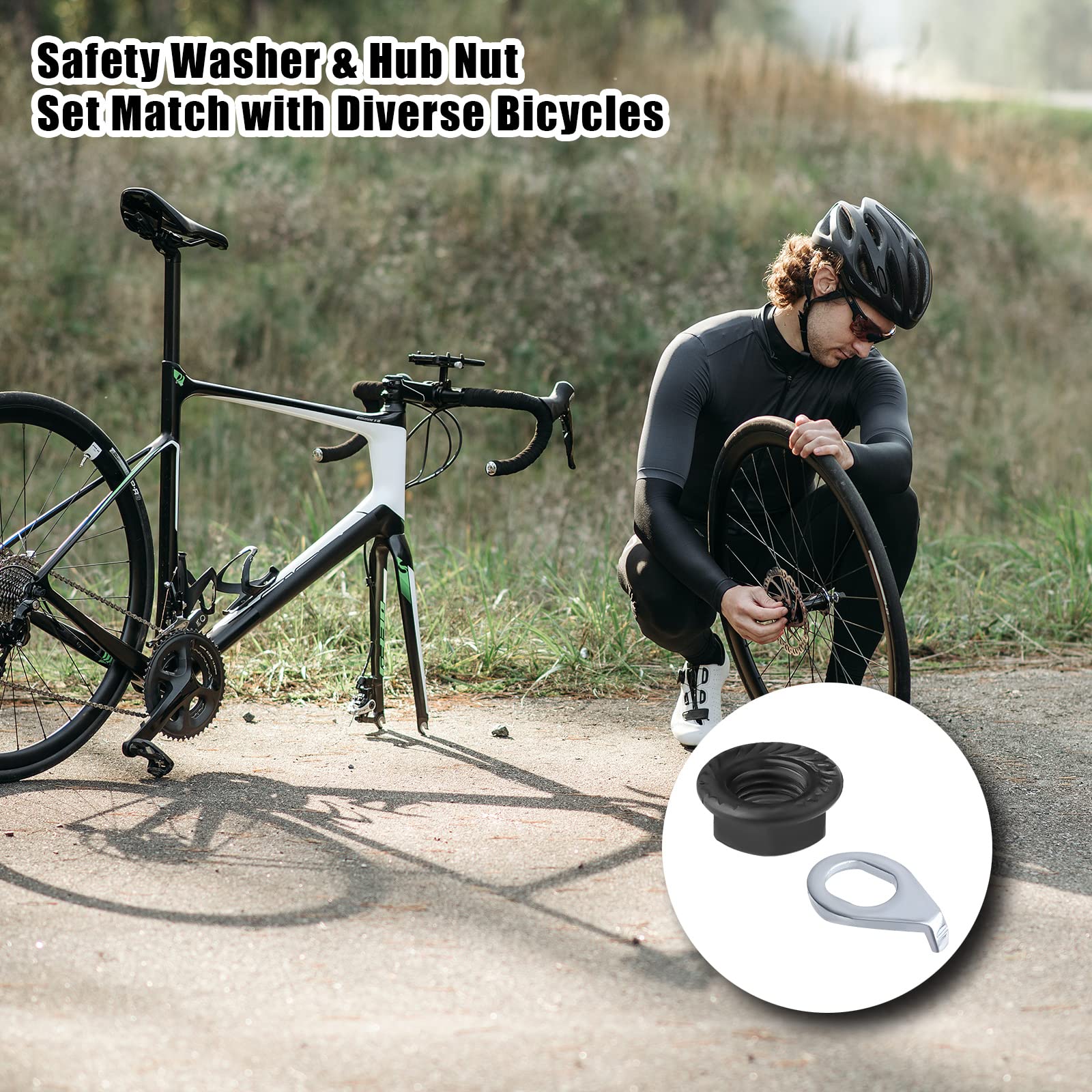 Savita 12Pcs Bike Wheel Axle Nut And Bicycle Hub Safety Washer Kit, Carbon Steel M8/M9.5/M10 Bicycle Hub Flanged Axle Nuts Bicyc