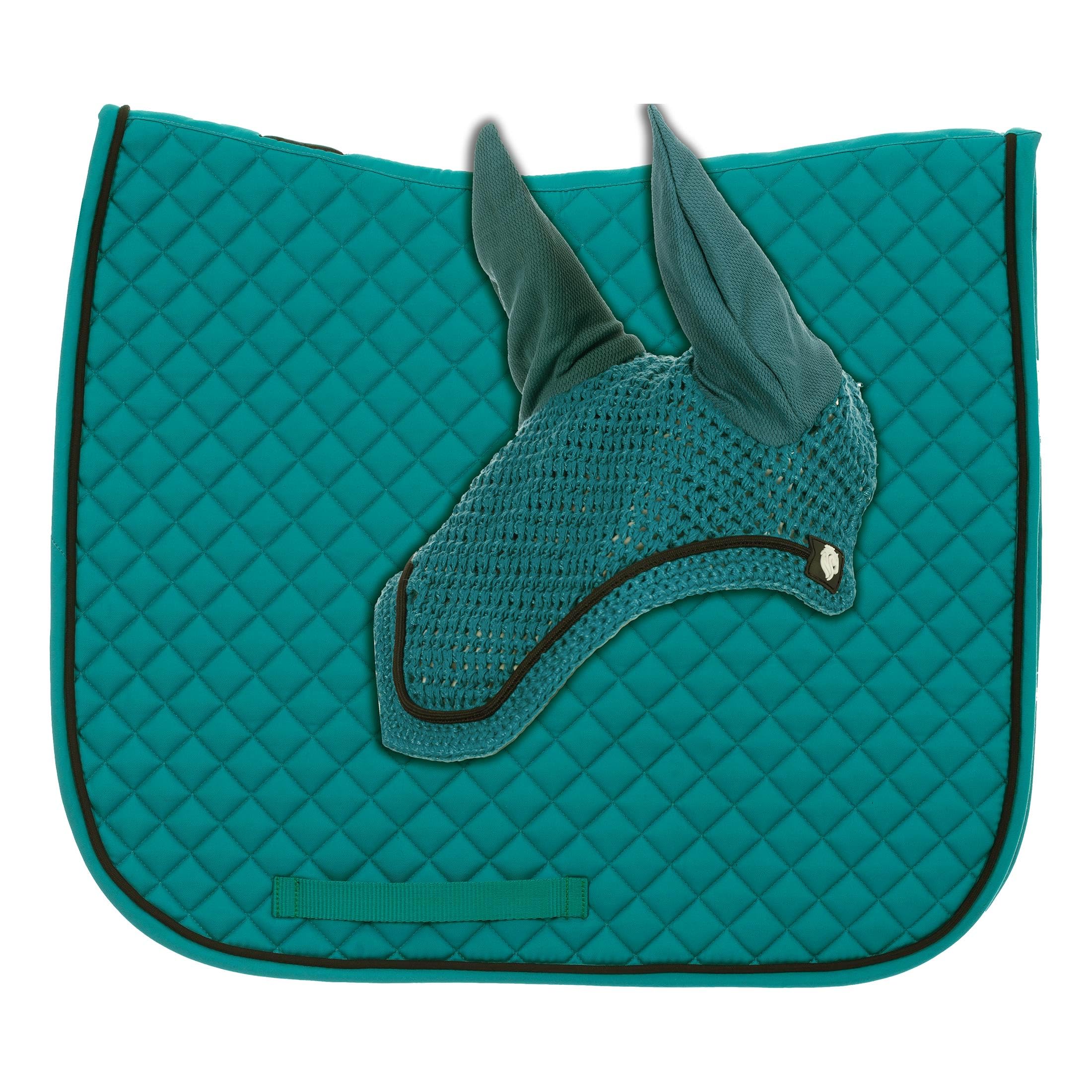 Equinavia Voss Dressage Saddle Pad and Crocheted Bonnet Set - Turquoise - Horse