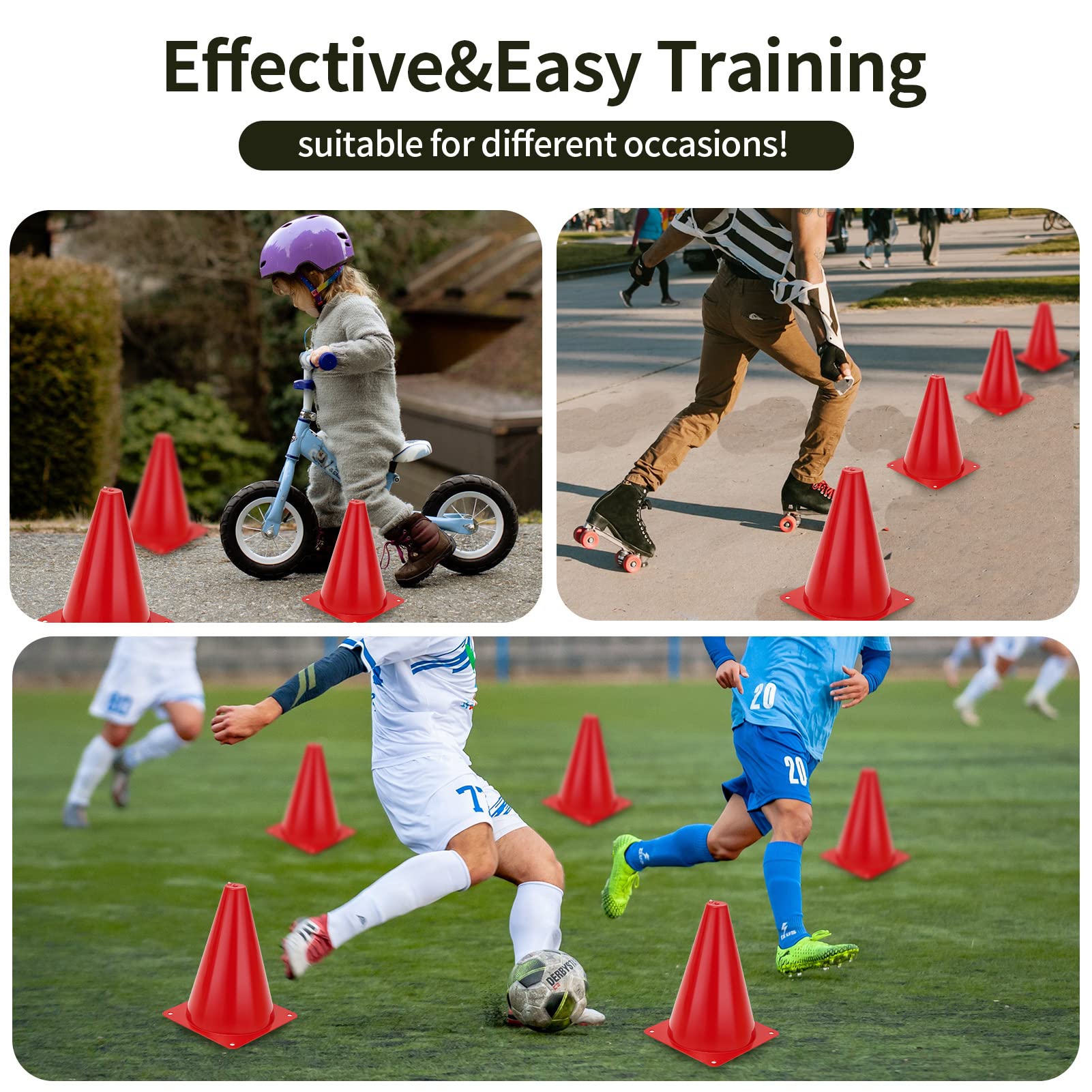 Cones Sports For Kids, Small Training Cones Set For Soccer Practice, 24 Pack 7 Inch Agility Field Cone Marker For Football Baske