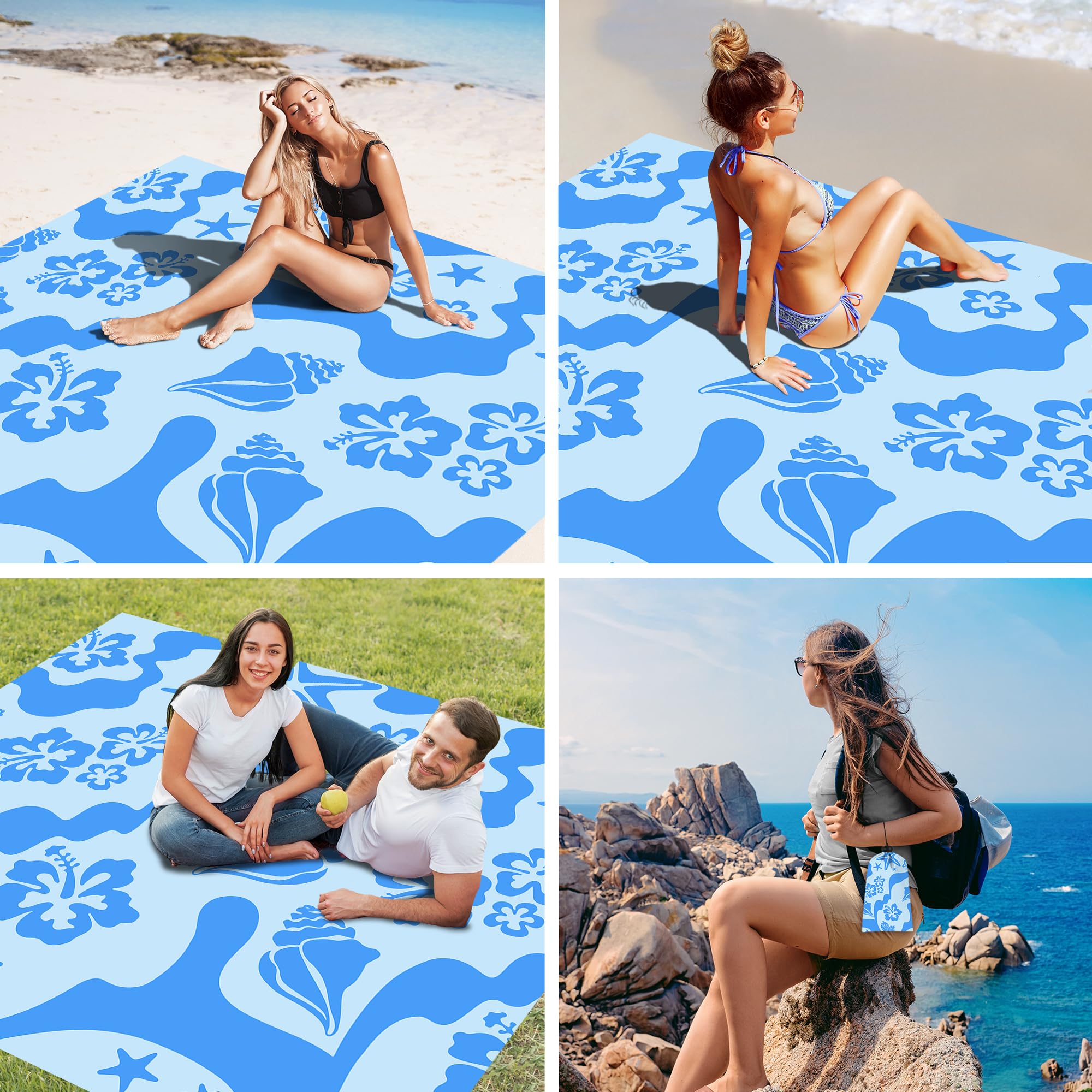 Skynautre Waterproof Sandproof Beach Blanket, 110''  118'' Oversized Sand Free Beach Mat With 4 Stakes & Storage Bag, Extra Larg