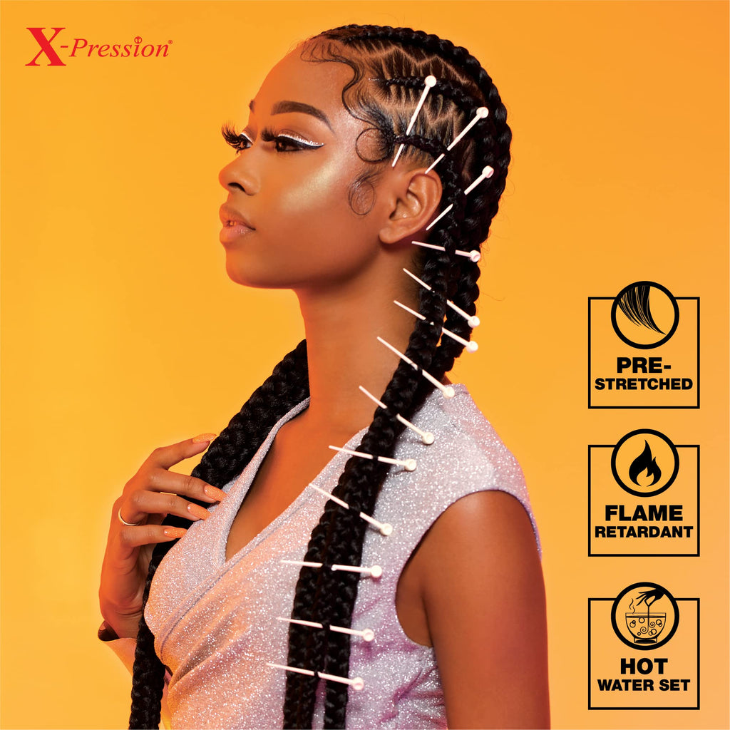 Sensationnel X-Pression Prestretched Braiding Hair - Kanekalon Flame Retardant Smooth Yaki Braid Hair Extension 3X 58 Inch (1 Pa