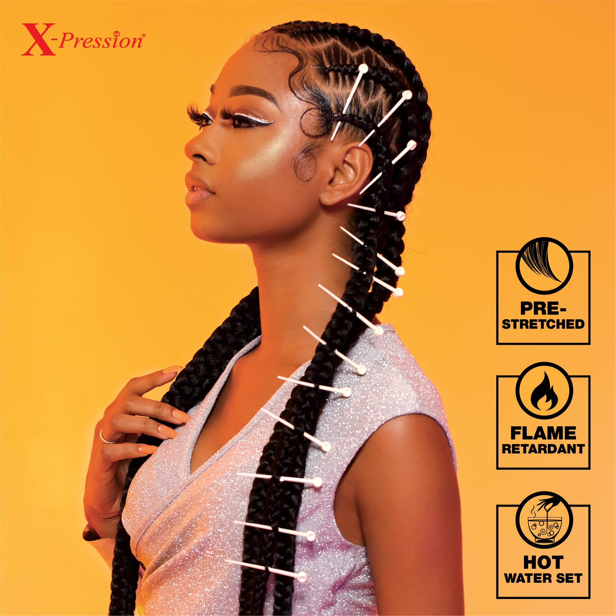 Sensationnel X-Pression Prestretched Braiding Hair - Kanekalon Flame Retardant Smooth Yaki Braid Hair Extension 3X 58 Inch (1 Pa
