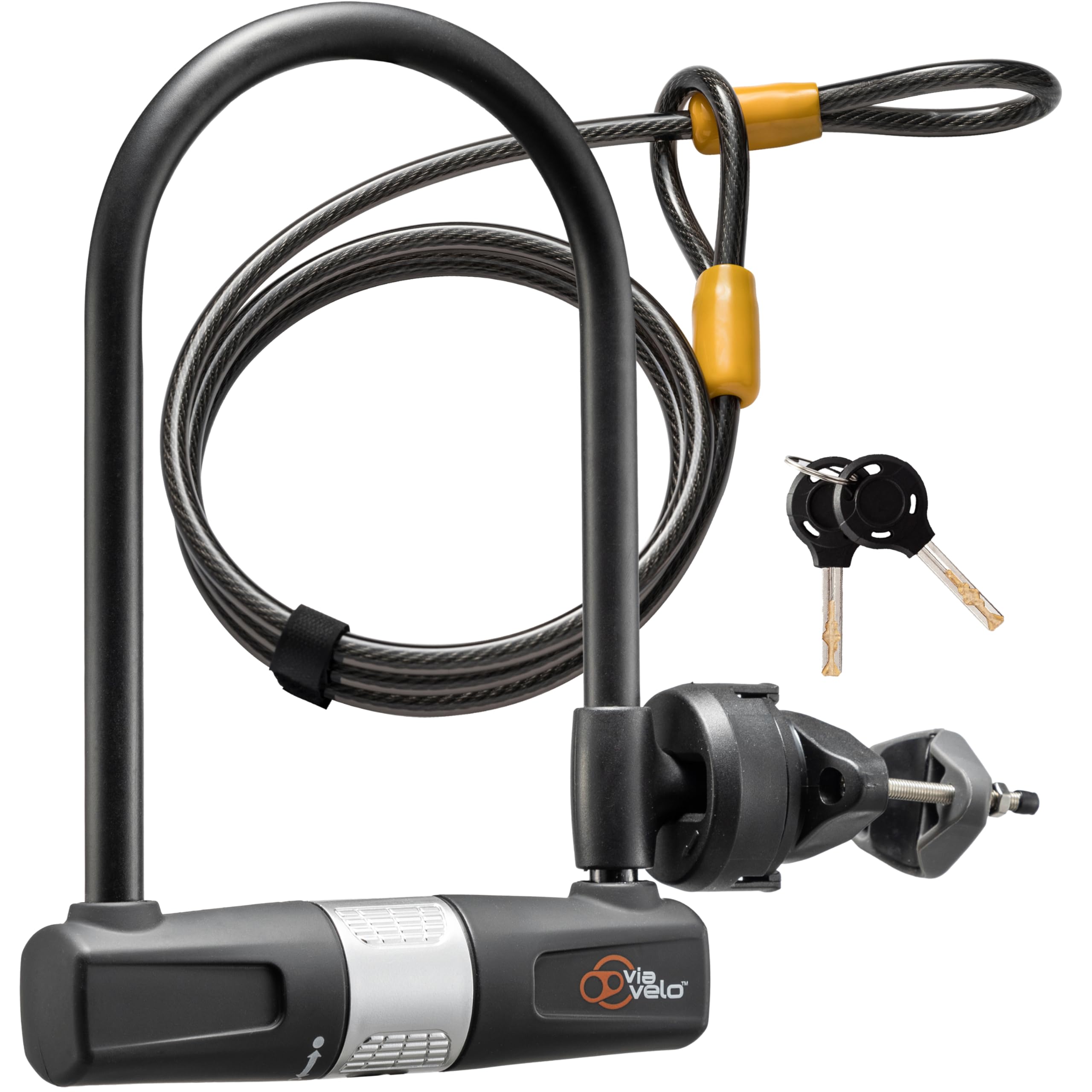 Bike U Lock With Cable - Via Velo Bike Lock Heavy Duty Bicycle U-Lock,14Mm Shackle And 10Mm X1.8M Cable With Mounting Bracket Fo