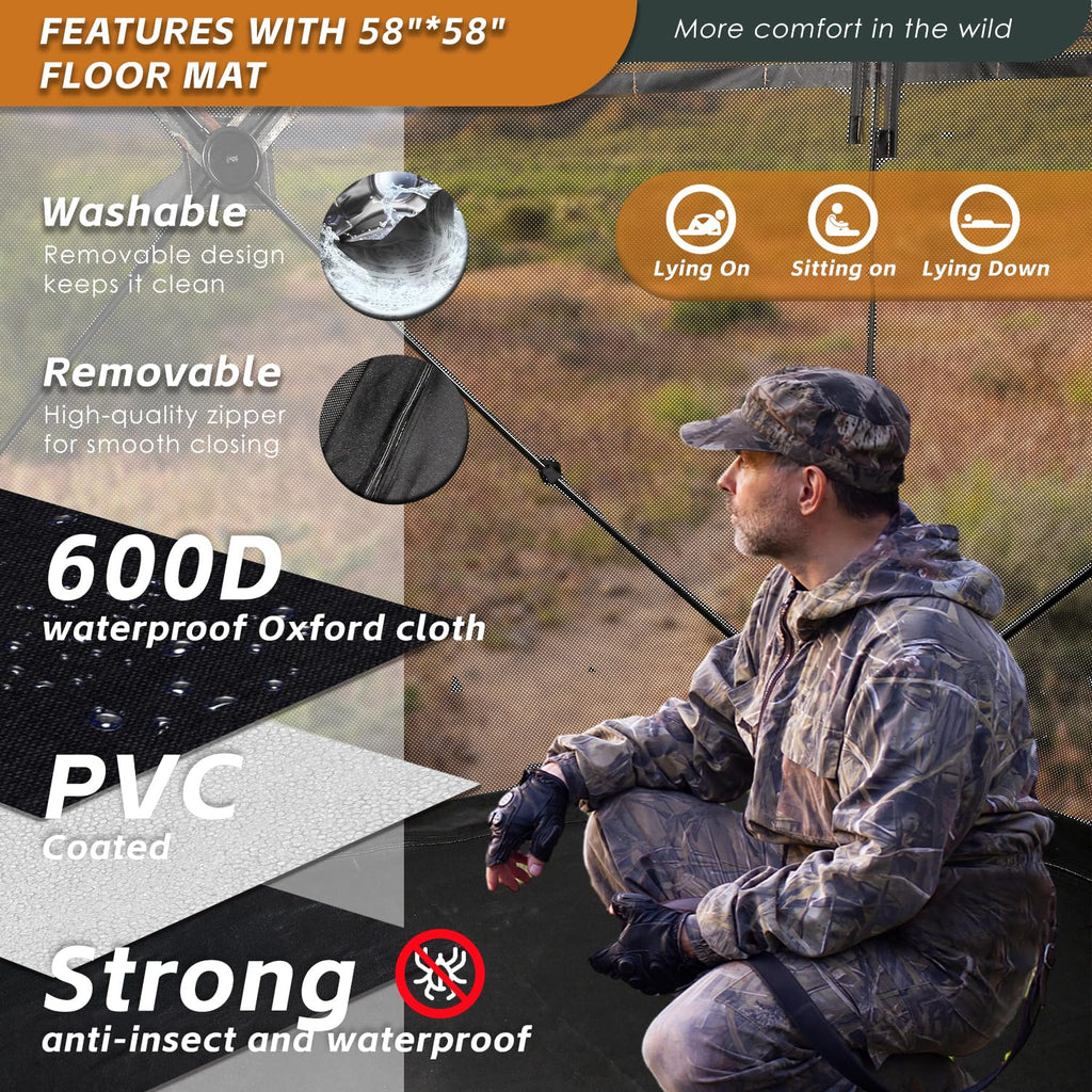 Funhorun Hunting Blind With Floor Mat, 360 Degree See Through Ground Blind With Carrying Bag, 2/3 Person Pop Up Camouflage Tent