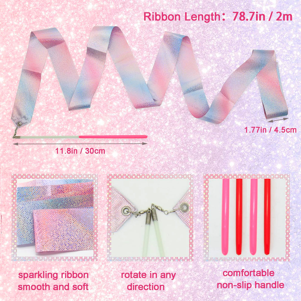 Kaiyuan Dynasty 4Pcs Dance Ribbons Sparkling Dance Ribbon Streamer 78.7Inch Gymnastics Ribbon Dancer Wand Twirling Dancing Ribbo