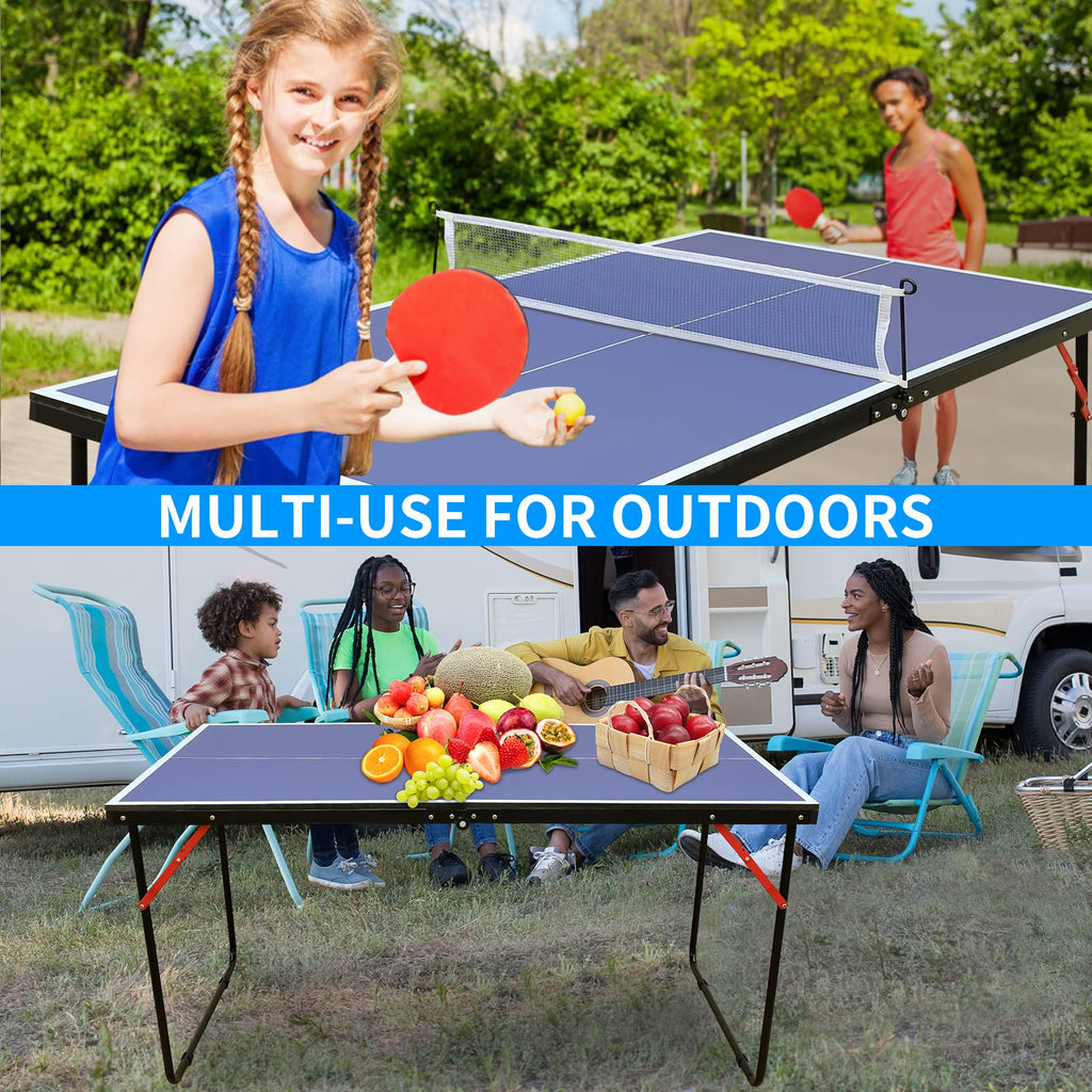 Runboll Midsize Foldable Table Tennis, Portable Ping Pong Table Set With Net, 2 Ping Pong Paddles 3 Ping Pong Balls For Indoor O