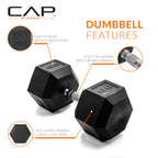 CAP Barbell 80 LB Rubber Coated Hex Dumbbell Hand Weight - Pair | Chrome Handle