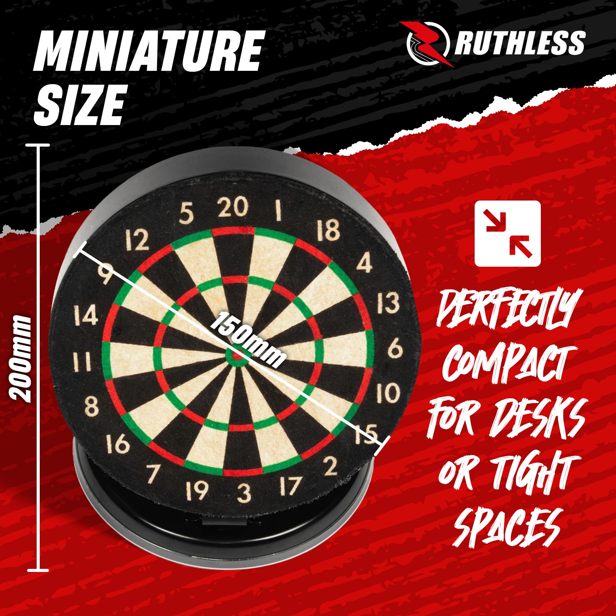 Ruthless Mini Dart Board Set  Miniature Desk Top Darts And Dart Board Set For Home And Office Includes A Set Of Mini Steel Tip D