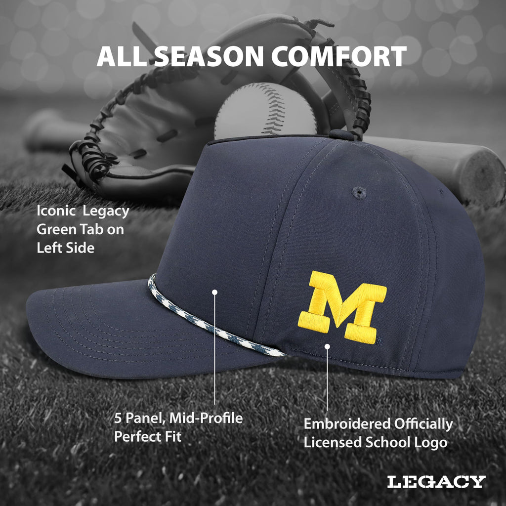 Legacy NCAA Officially Licensed Rope Hat, Michigan Wolverines, Lightweight Cap for Men & Women, Caddy Adjustable (Caddy), Navy,
