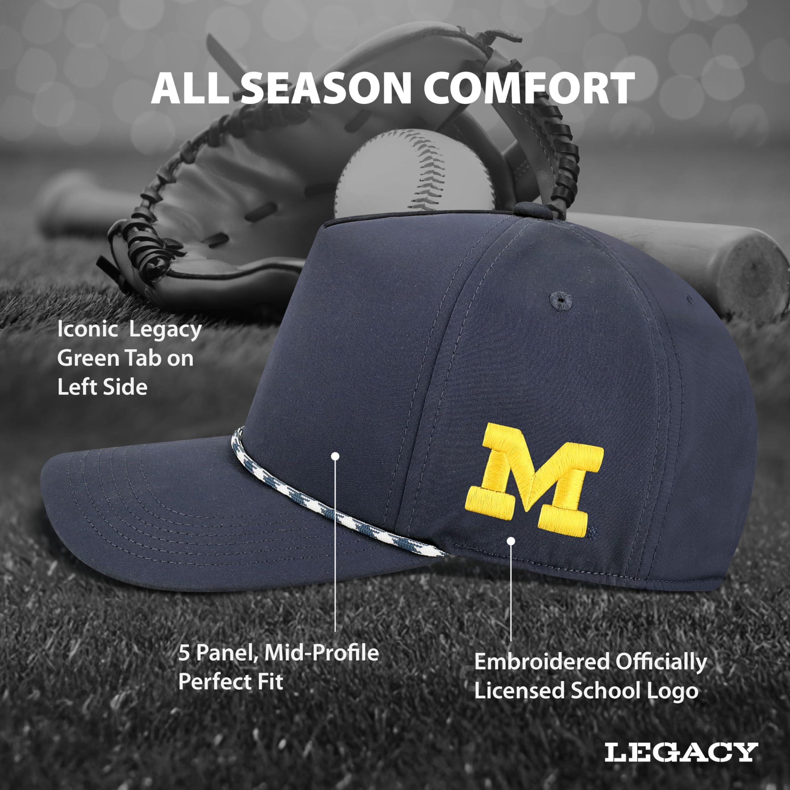 Legacy NCAA Officially Licensed Rope Hat, Michigan Wolverines, Lightweight Cap for Men & Women, Caddy Adjustable (Caddy), Navy,