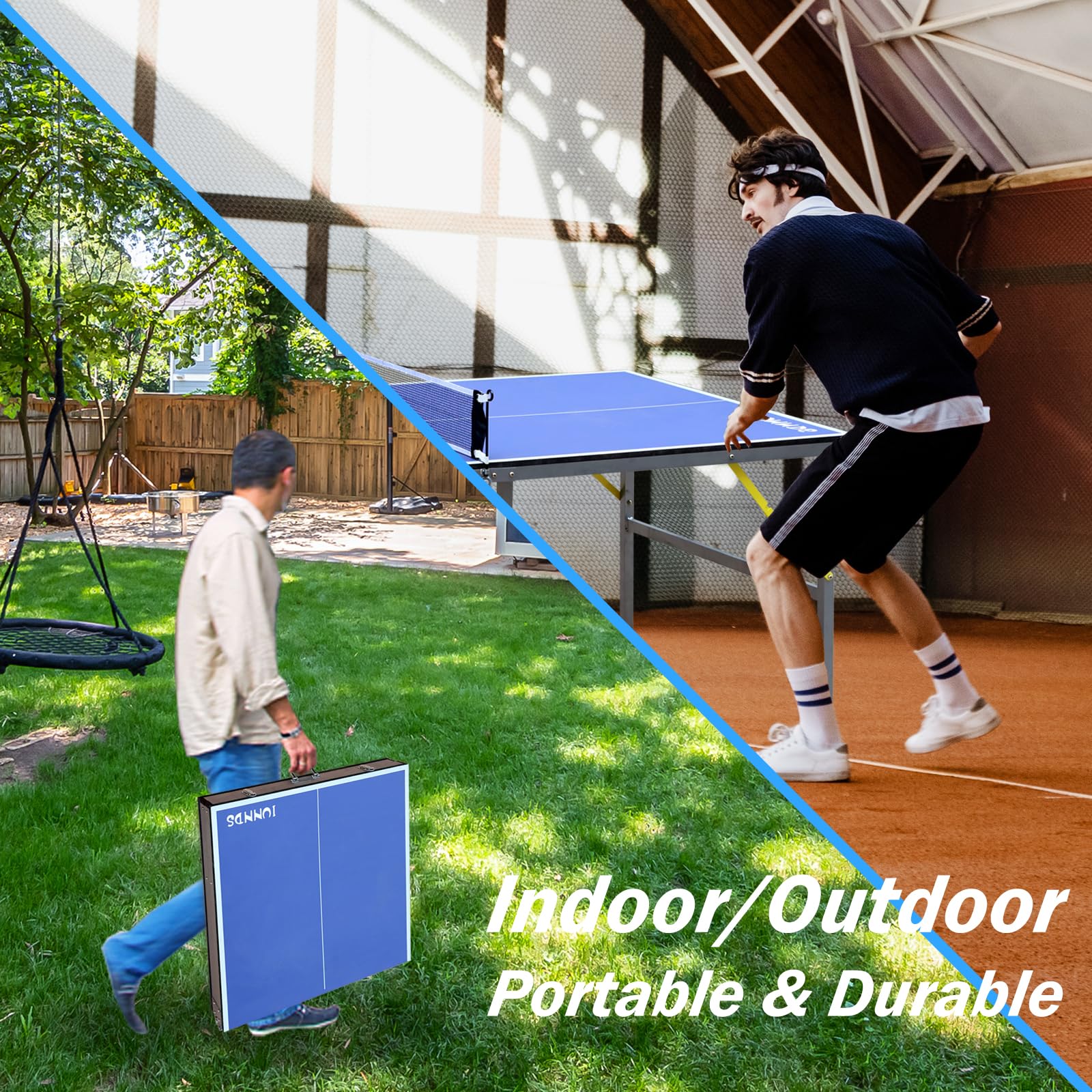 Iunnds 6X3Ft Mid-Size Table Tennis Tables - Indoor/Outdoor Portable Ping Pong Table Game For Adults/Teens,With Net,2 Table Tenni
