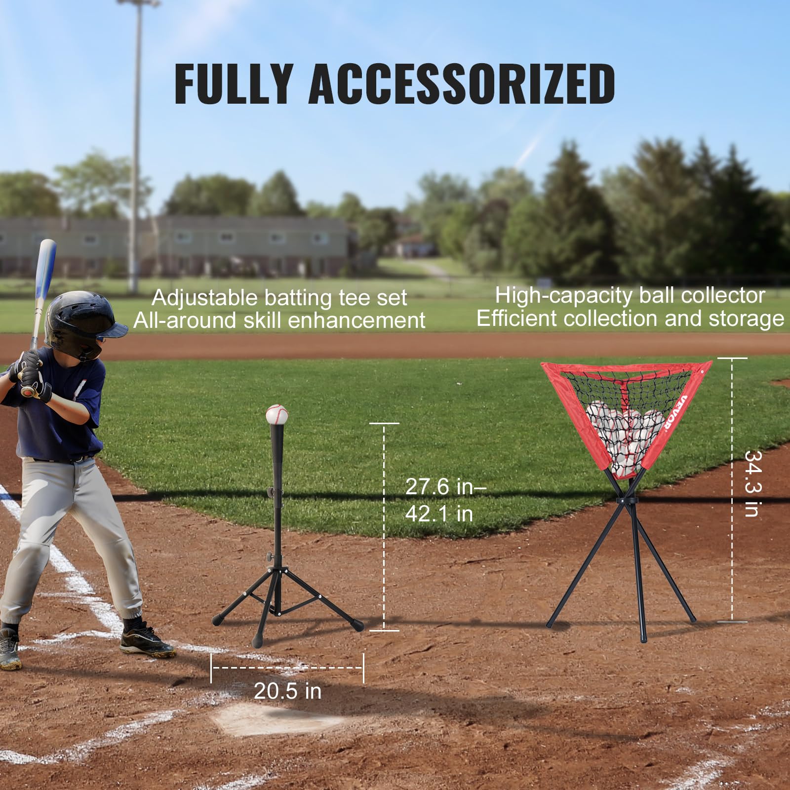 Vevor 7X7 Ft Baseball Softball Practice Net, Portable Baseball Training Net For Hitting Catching Pitching, Backstop Equipment Wi
