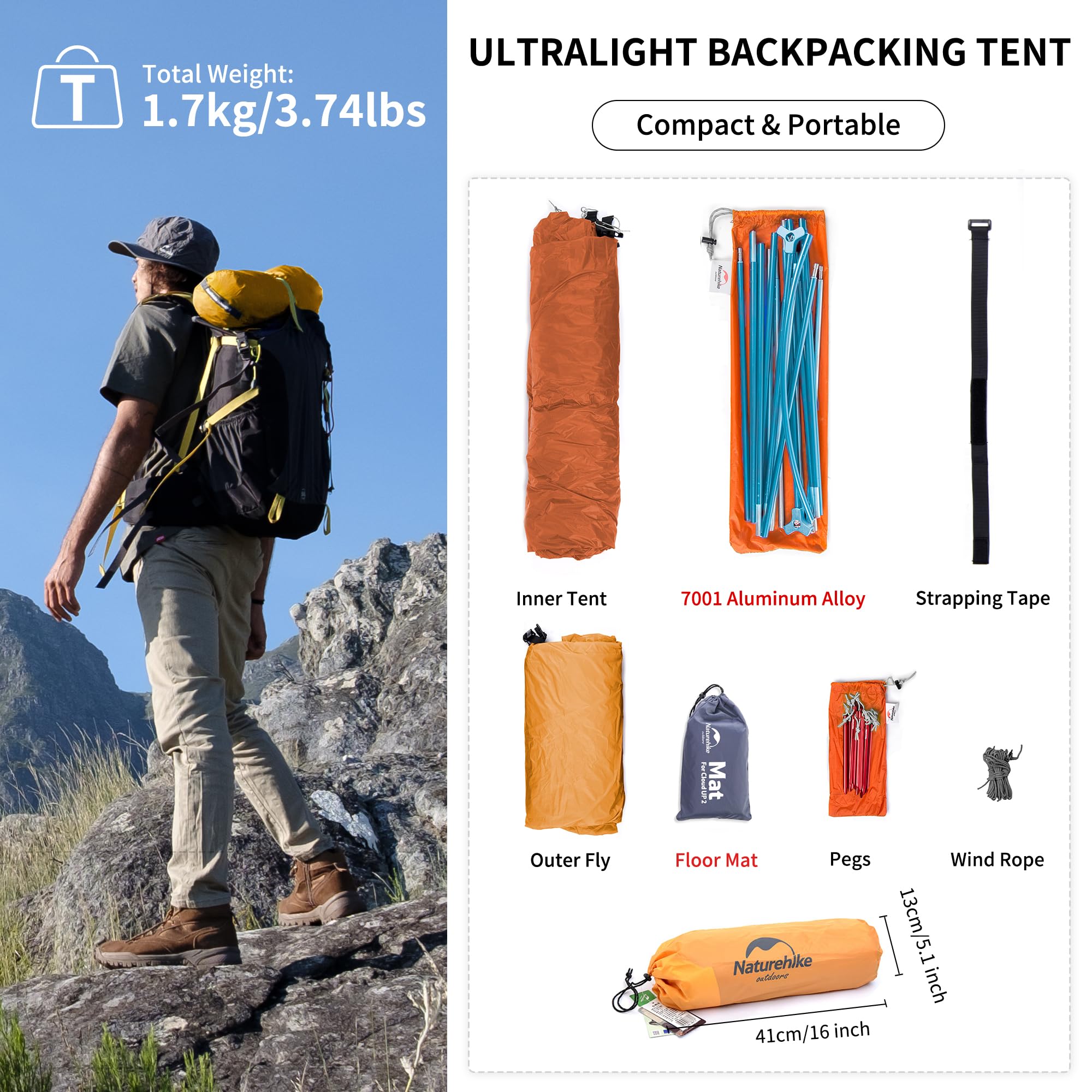 Naturehike Cloud Up 1 Person Tent Lightweight Backpacking Tent With Footprint - 3 Season Camping Hiking Waterproof Backpack 1 Ma