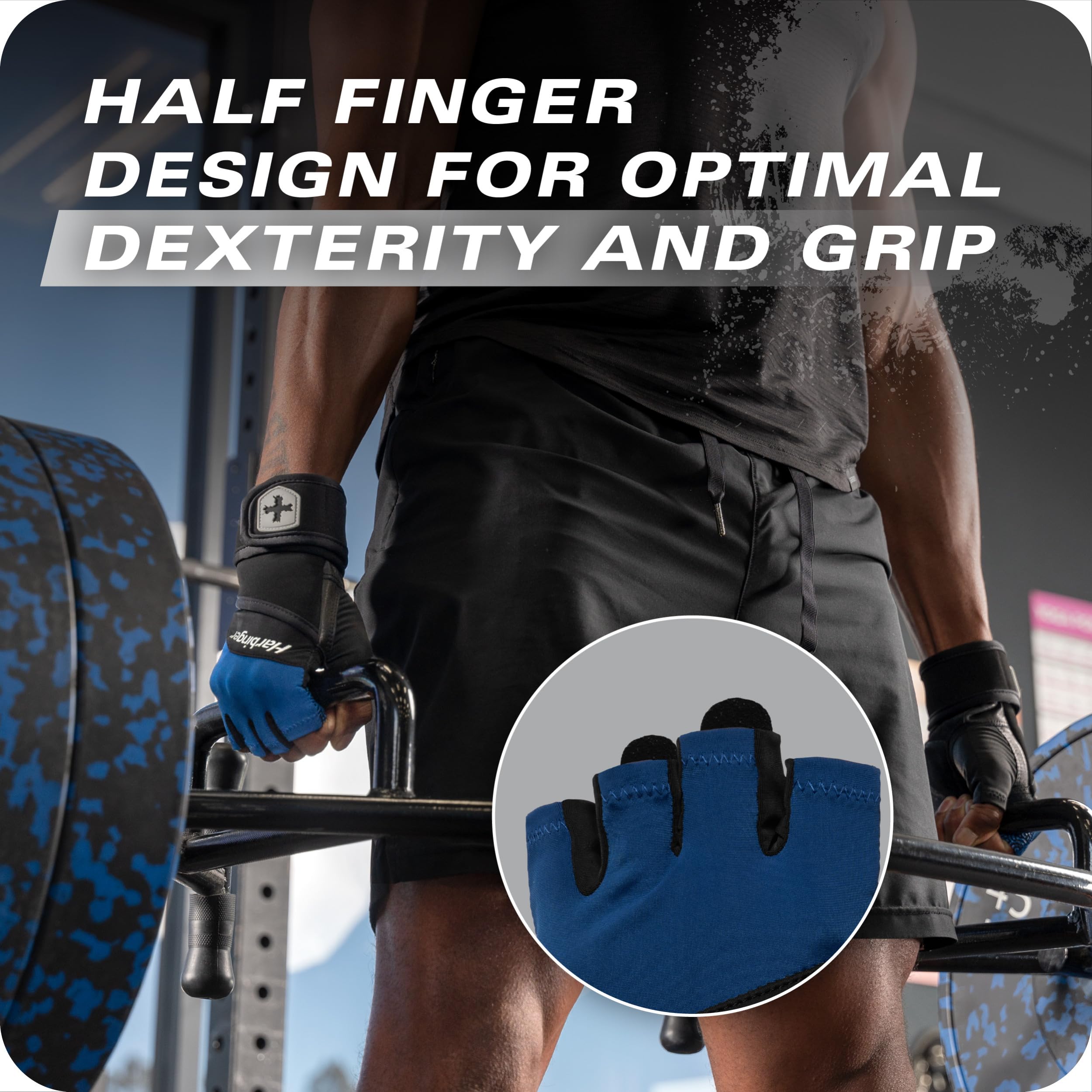 Harbinger Training Grip Wrist Wrap Gloves - Enhanced Grip & Wrist Support, Breathable Lycra Back, Padded Leather Palm, Half-Fing