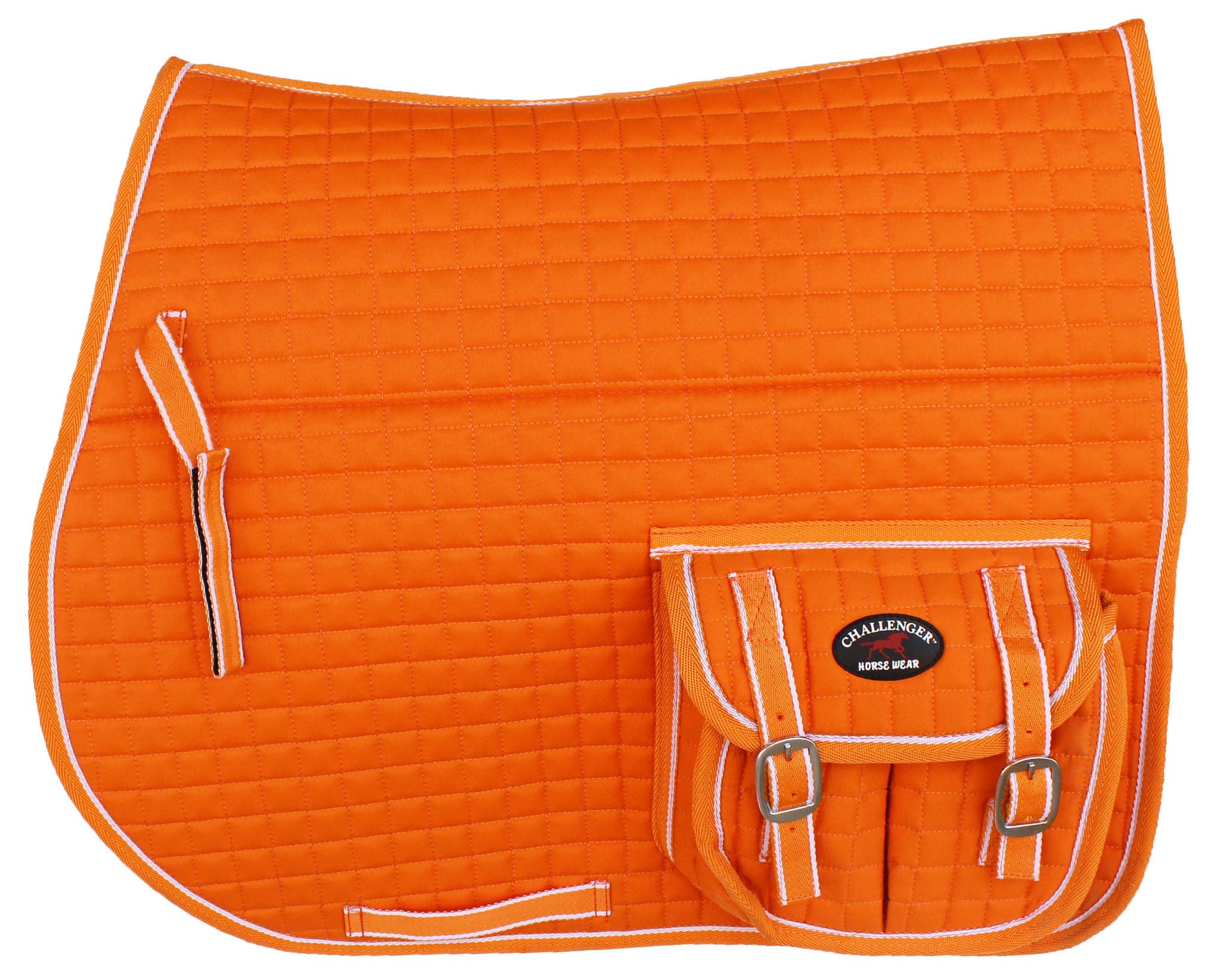 Challenger Horse English Orange Quilted All-Purpose Saddle Pad W/Pockets 7261