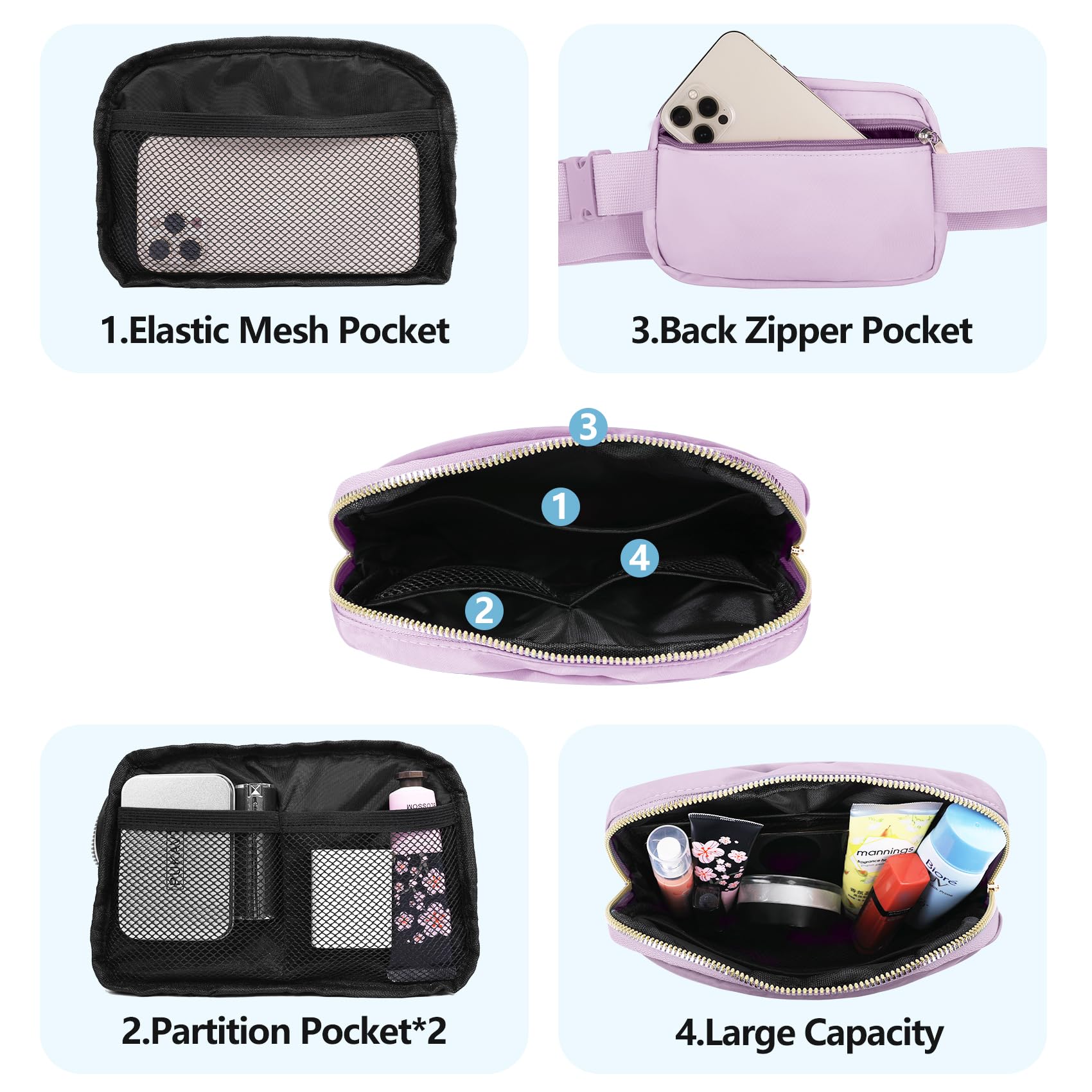 Vorolo Waist Pack For Running Fanny Pack For Women And Men Crossbody Belt Bag Bum Bag With Adjustable Strap For Sports Light Pur