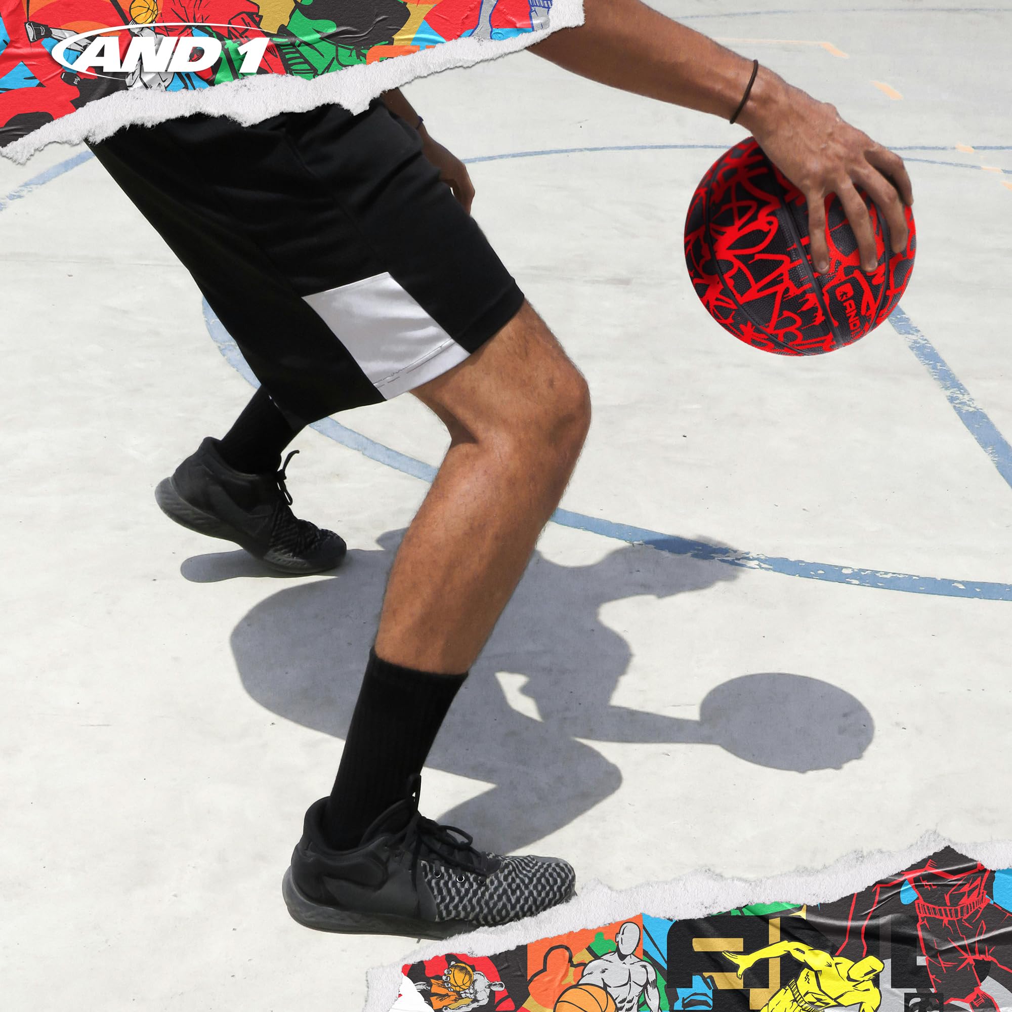 AND1 Fantom Graffiti Rubber Basketball: Official Regulation Size 7 (29.5 inches) - Deep Channel Construction Streetball, Made fo