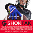 Franklin Sports Youth Football Receiver Gloves - Shoktak Kids High Grip Football Receiver Gloves - Royal - Youth Large