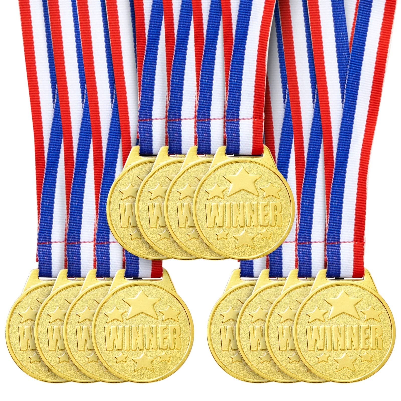 Juvale 12 Pack Gold Winning Participation Medal Awards For Contests With Neck Ribbon For Sports, Competitions, Tournaments, Spel