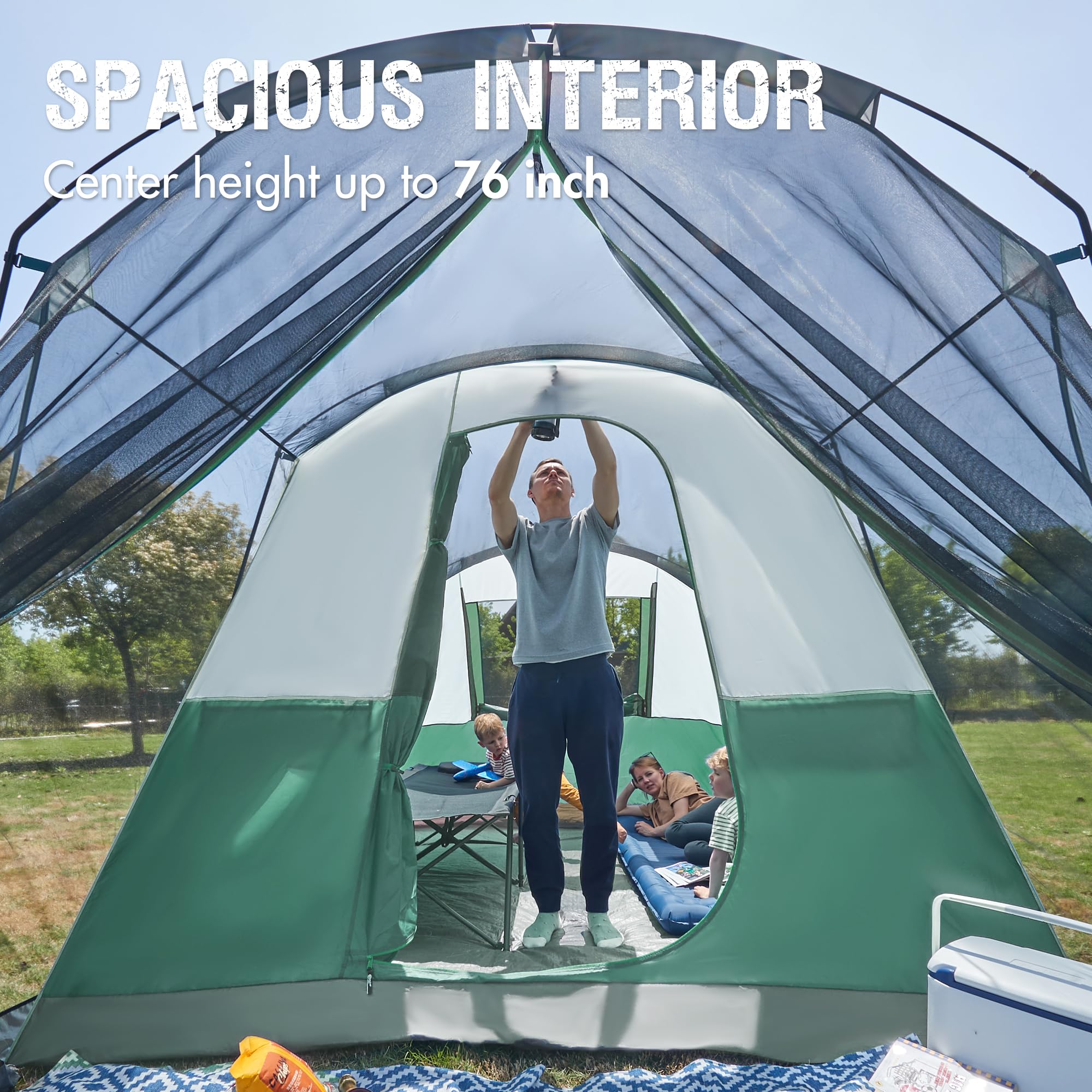 Portal 6 Person Family Tent For Camping With Screen Room, Weather Resistant Tall Tent With Rainfly, Easy Setup For Family Outdoo